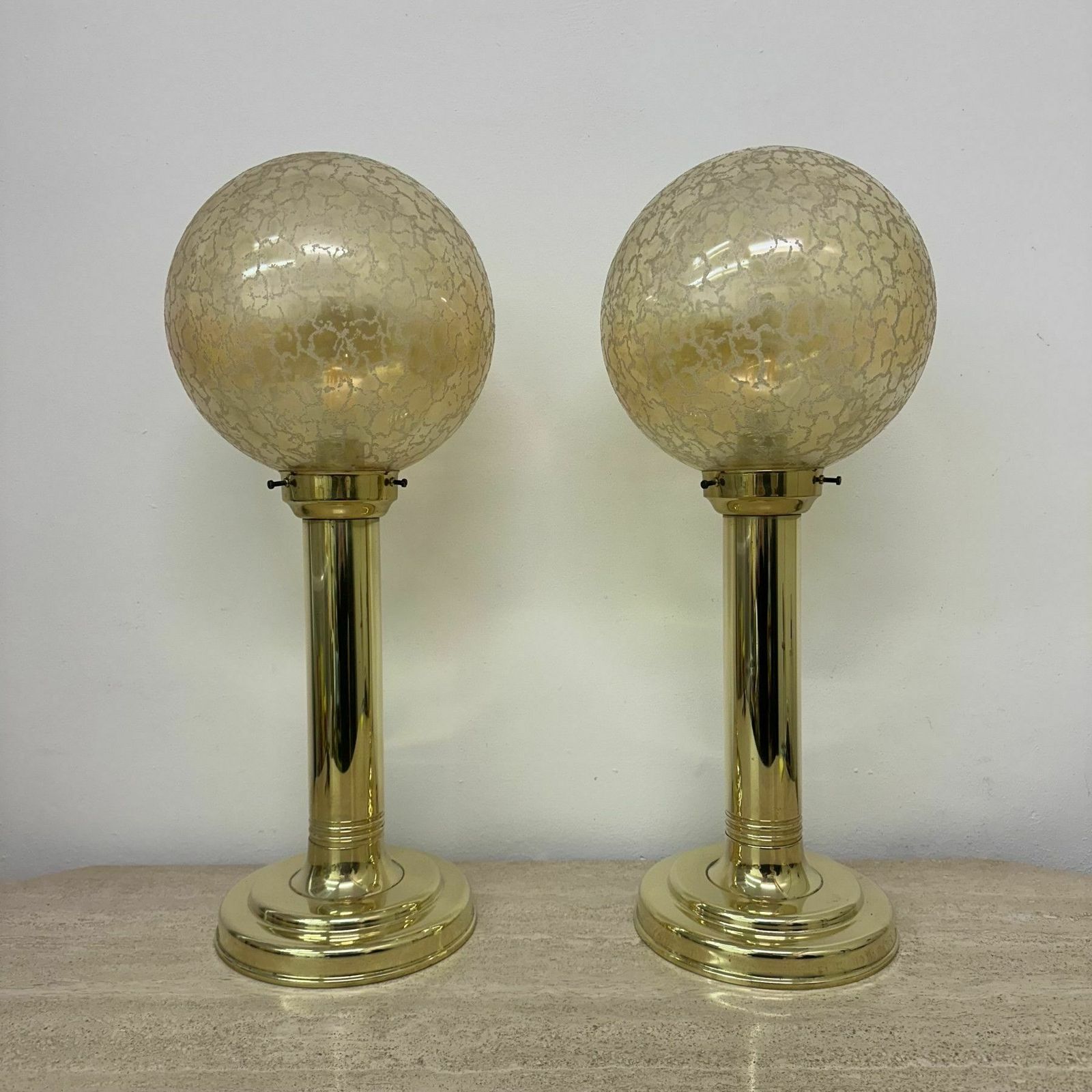 Set Of 2 Large Globe Glass Table Lamps , 1970s photo buy