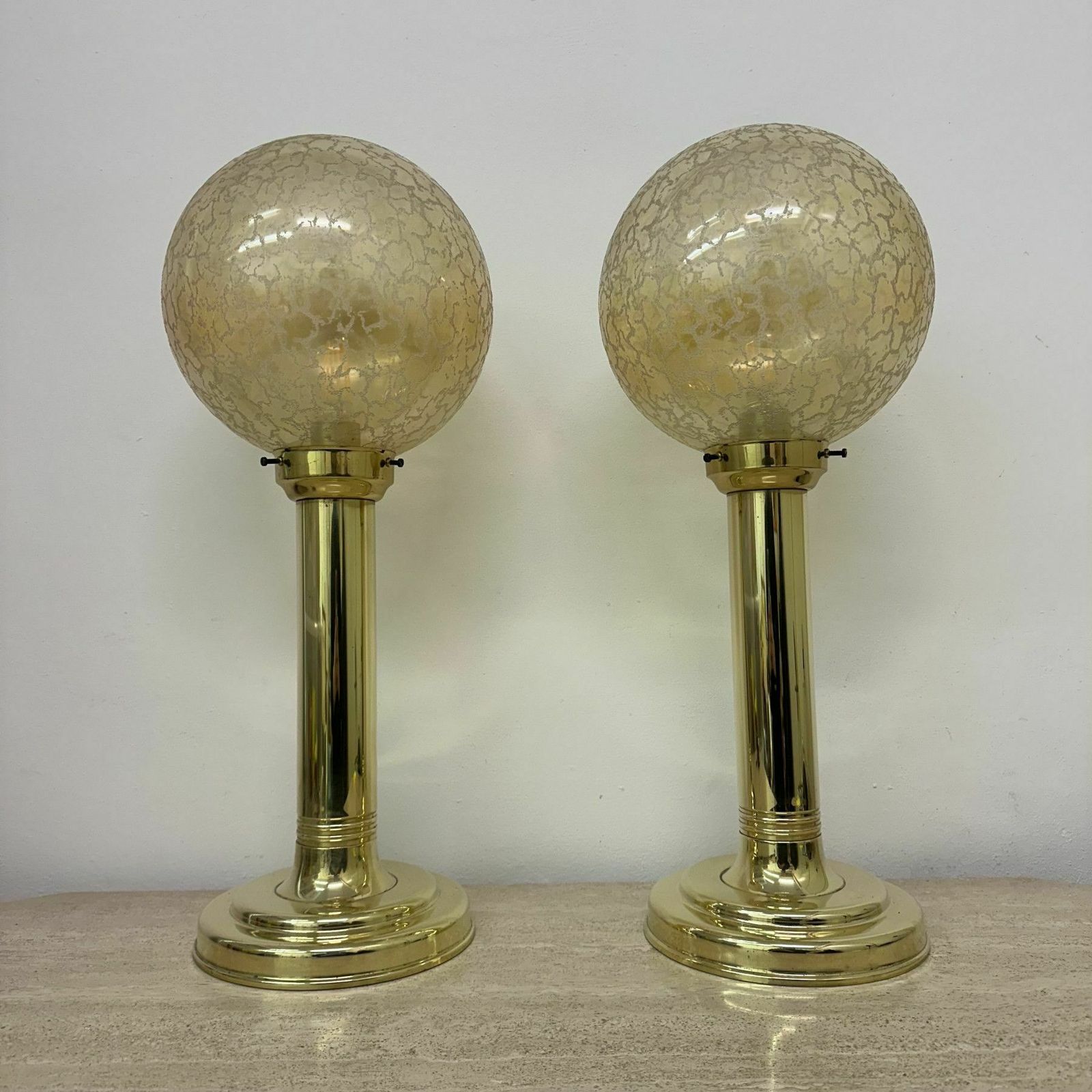 Set Of 2 Large Globe Glass Table Lamps , 1970s photo vintage