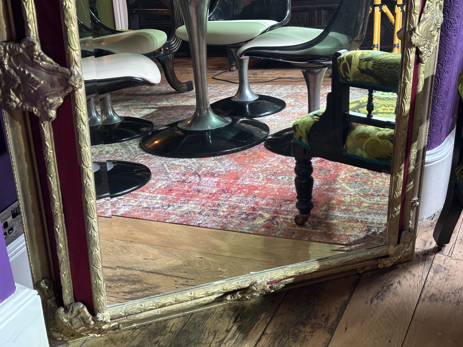 Large Gilt And Red Velvet Framed Beveled Edge French Mirror photo furniture
