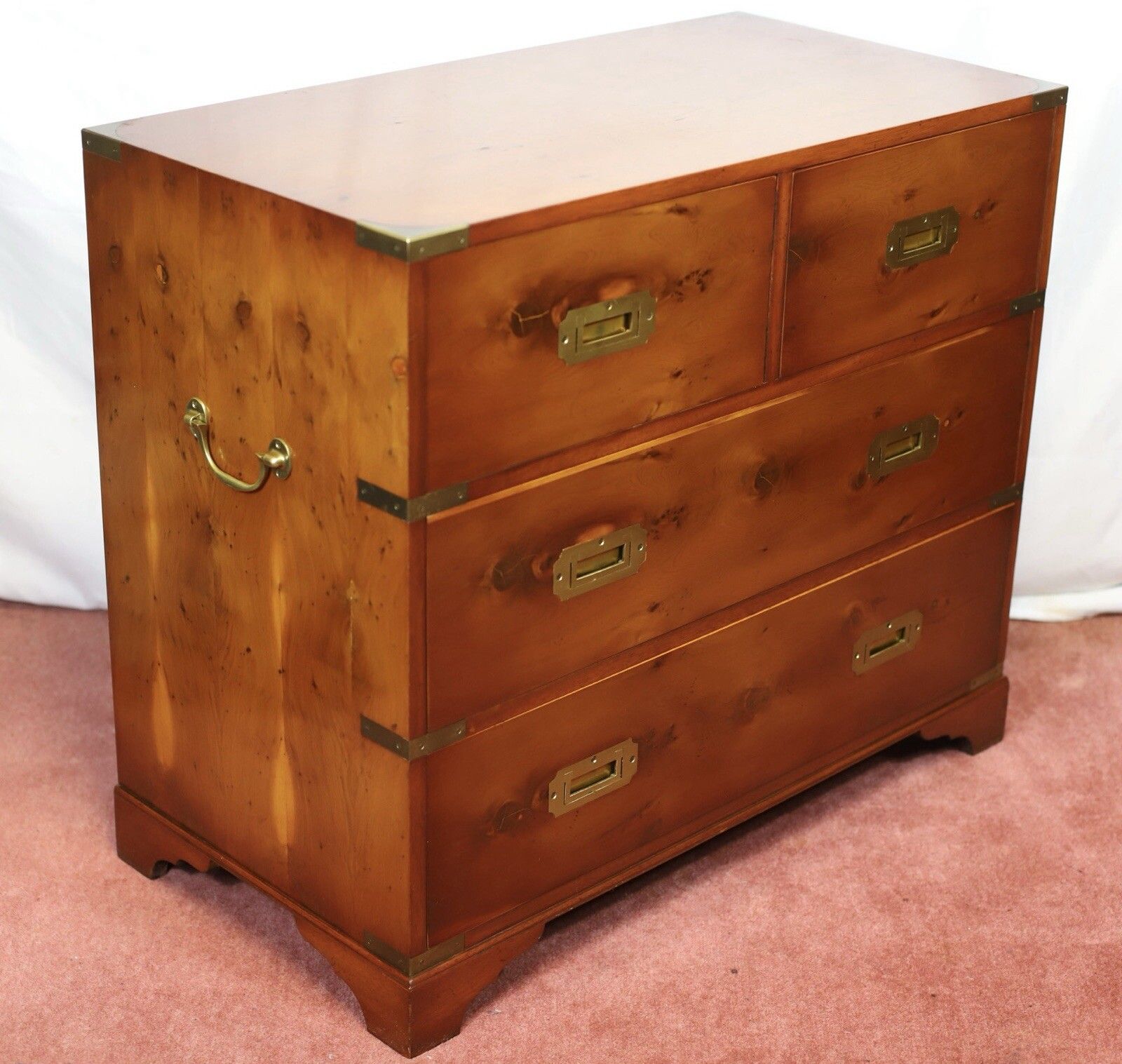 Lovely Yew Wood Military Campaign Style Chest Of Drawers