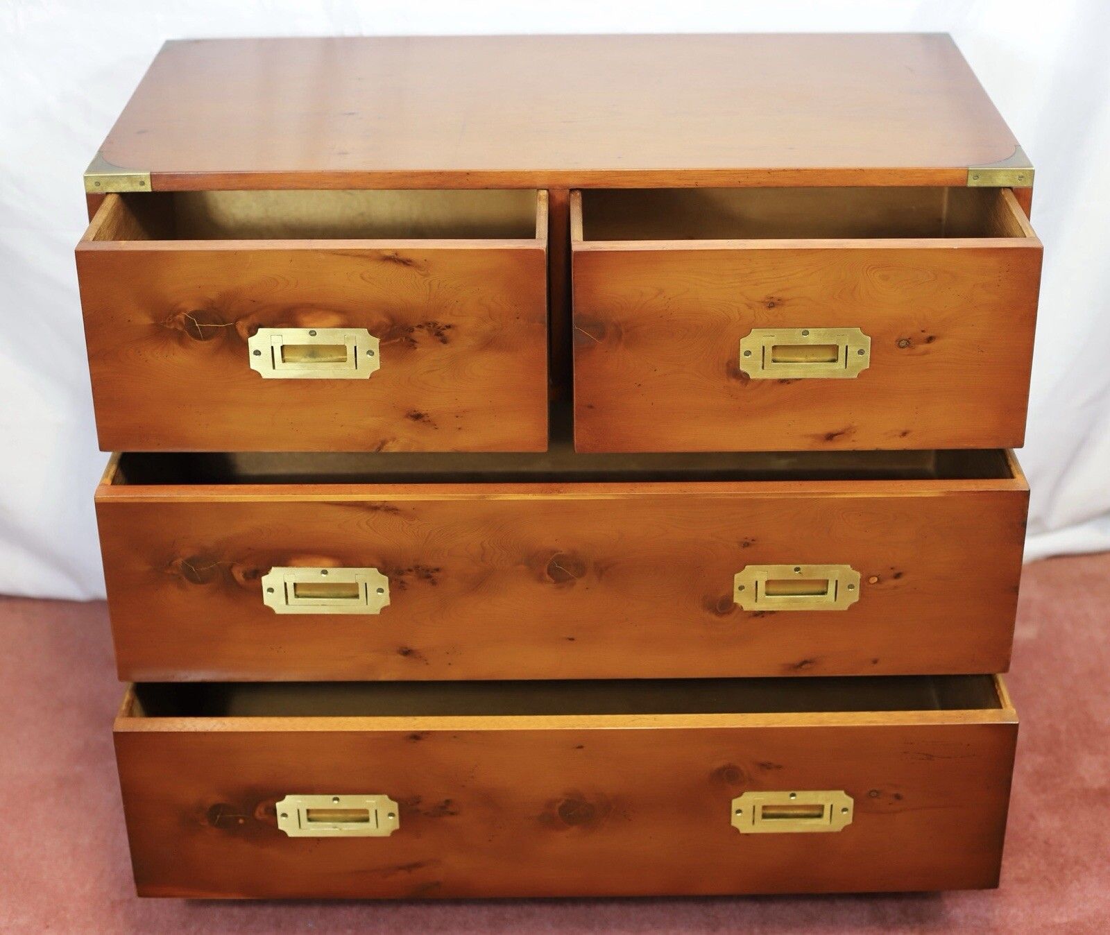 Lovely Yew Wood Military Campaign Style Chest Of Drawers photo buy