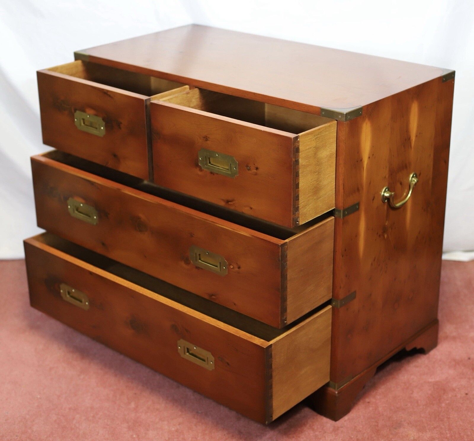 photo for sale Lovely Yew Wood Military Campaign Style Chest Of Drawers