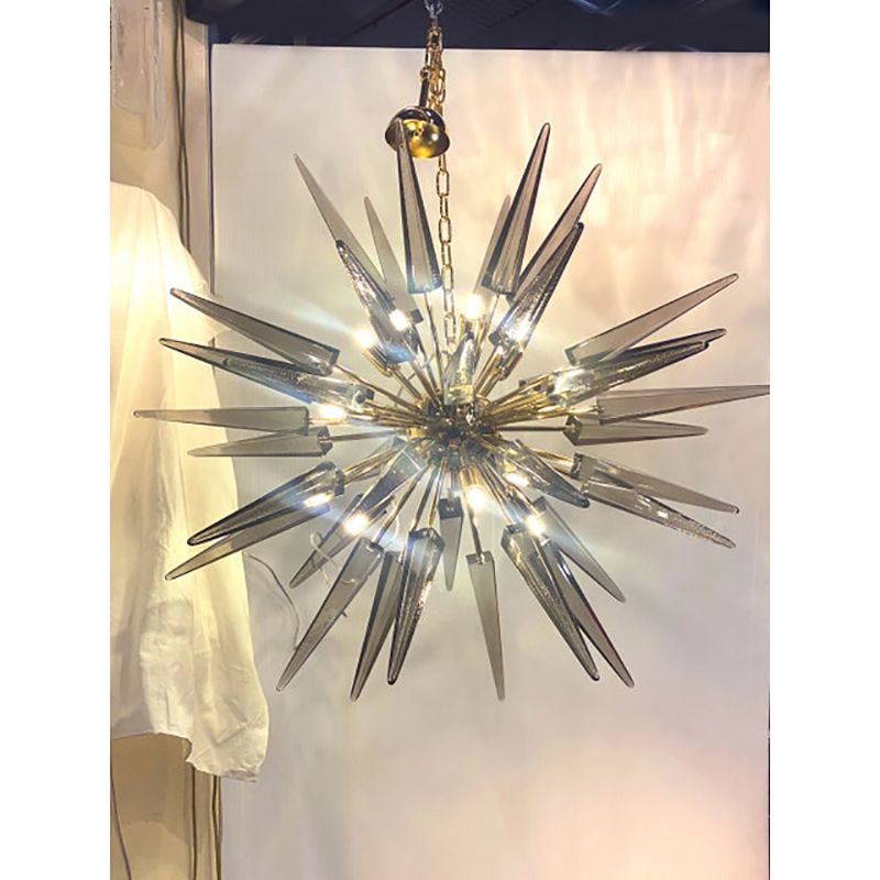 Contemporary Smoked “Spikes” Murano Glass Sputnik Chandelier photo for sale