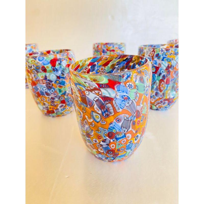 Set Of 6 Multicolor Floral Murrine Glasses In The Style Of Murano Glass photo 890.0