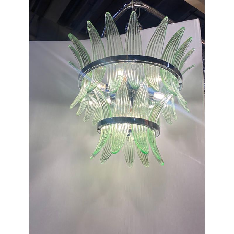 Contemporary Green “Palmette” Murano Glass Belt Chandelier photo Lighting