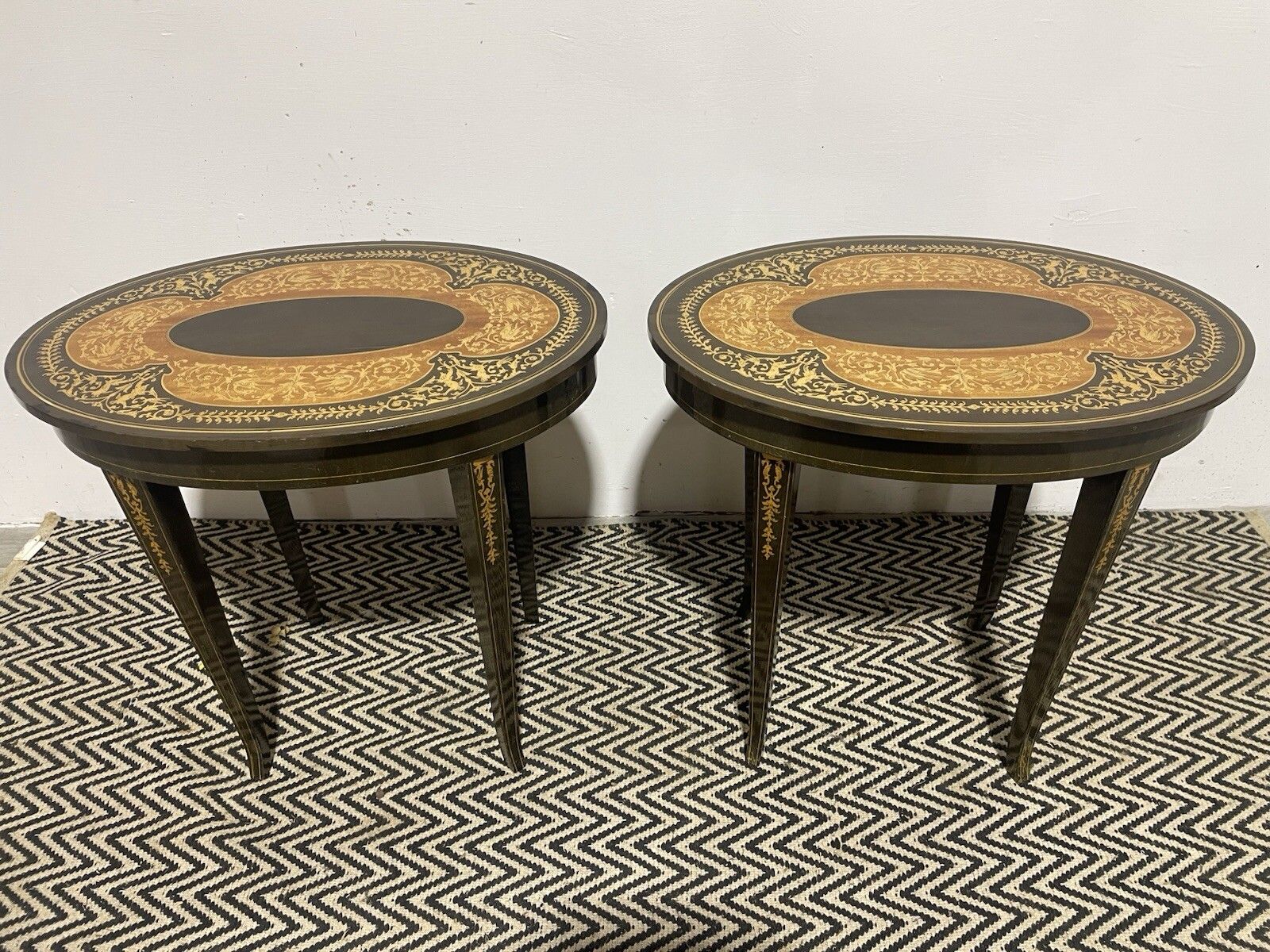 Antique Italian Style Music Side Tables Pair Lamp Coffee Table Oval photo furniture