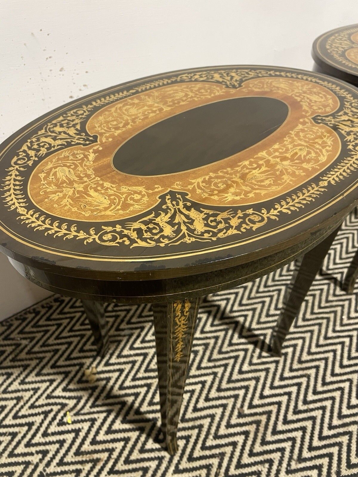 Antique Italian Style Music Side Tables Pair Lamp Coffee Table Oval photo vinterior