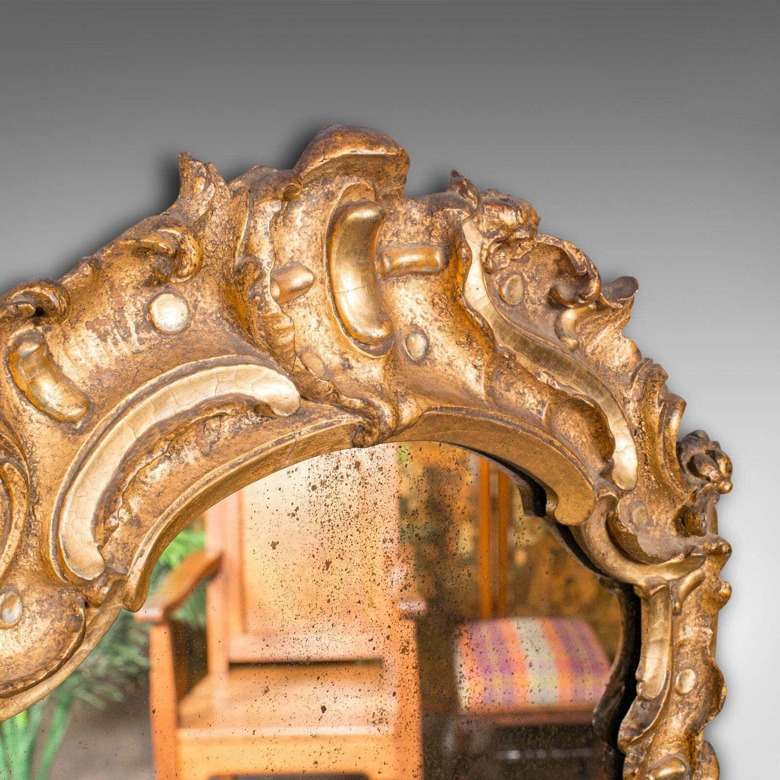Antique Hall Mirror, French, Gilt Gesso, Ornate, Baroque Taste, Victorian, 1850 photo for sale