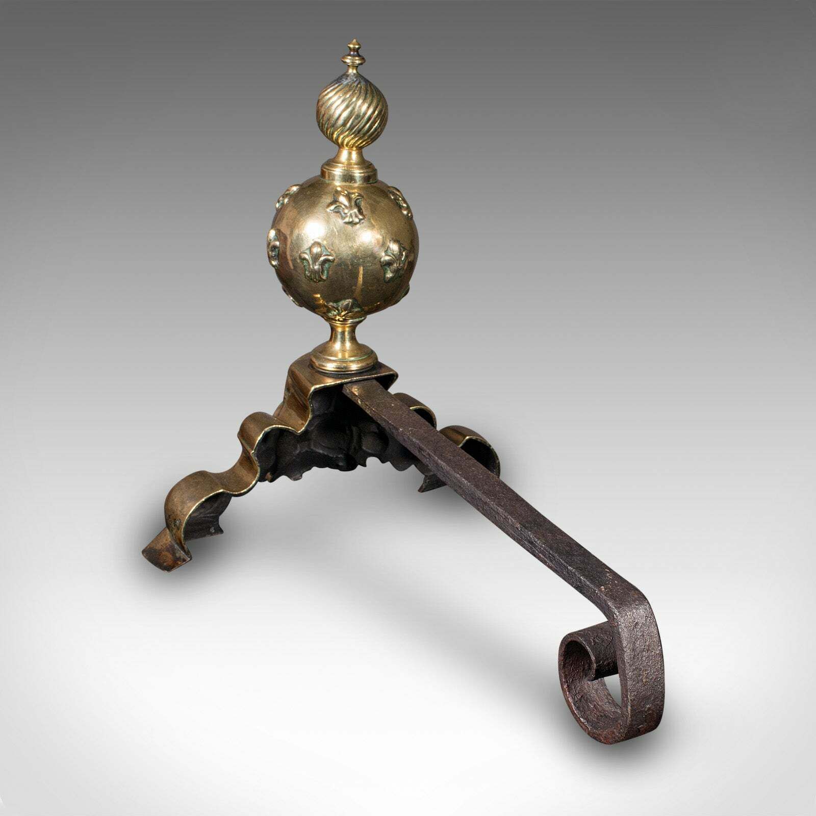 Pair Of Antique Fireside Andirons, French Brass, Chenet, Firedog, Georgian, 1750 photo Home Fixtures