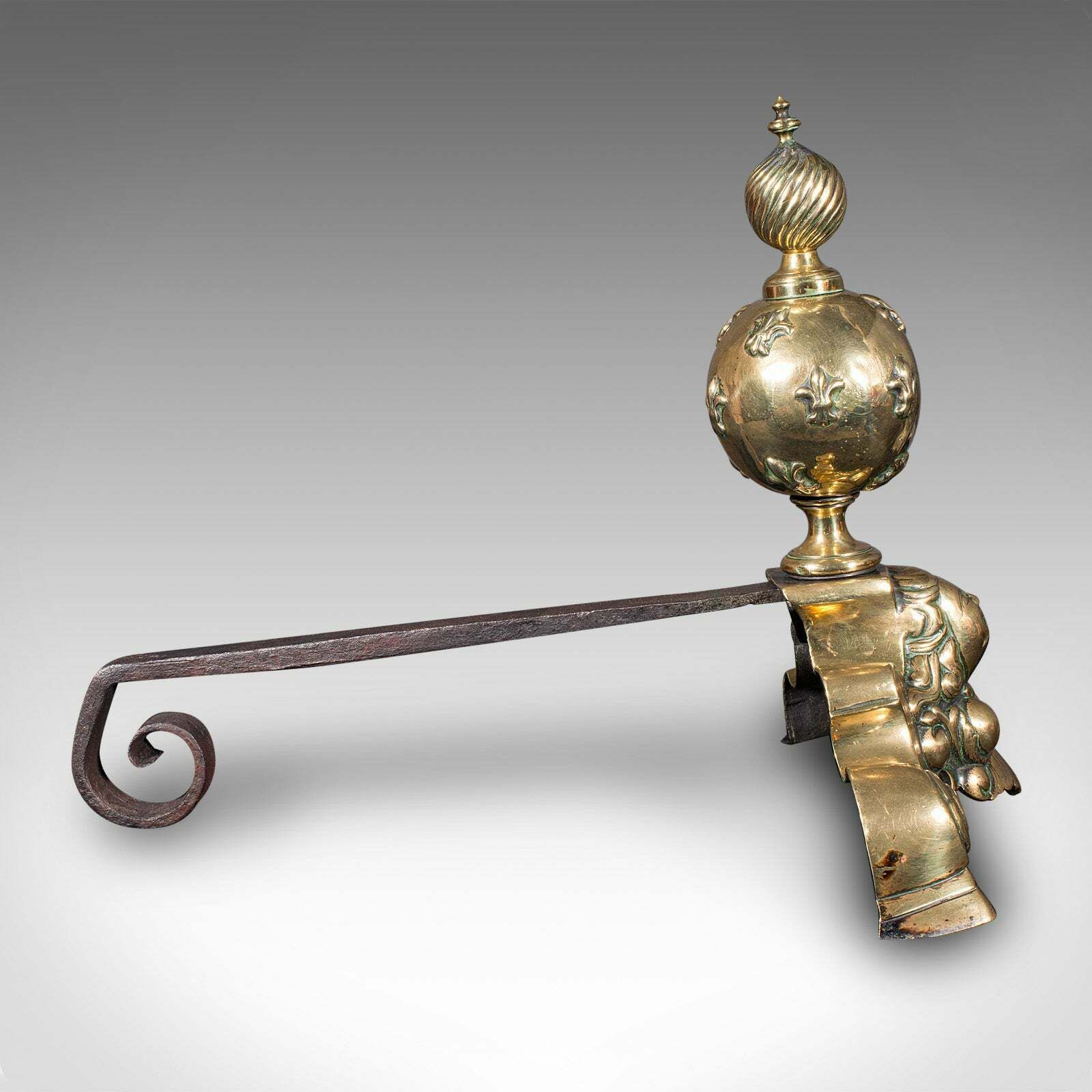 Pair Of Antique Fireside Andirons, French Brass, Chenet, Firedog, Georgian, 1750 photo buy
