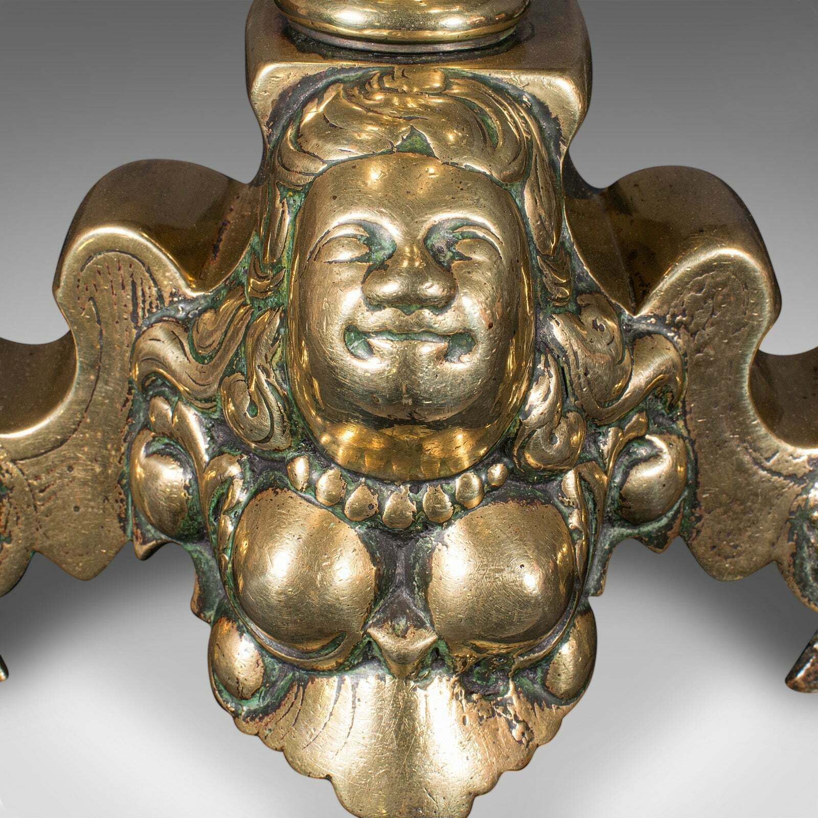 Home Fixtures Pair Of Antique Fireside Andirons, French Brass, Chenet, Firedog, Georgian, 1750 photo