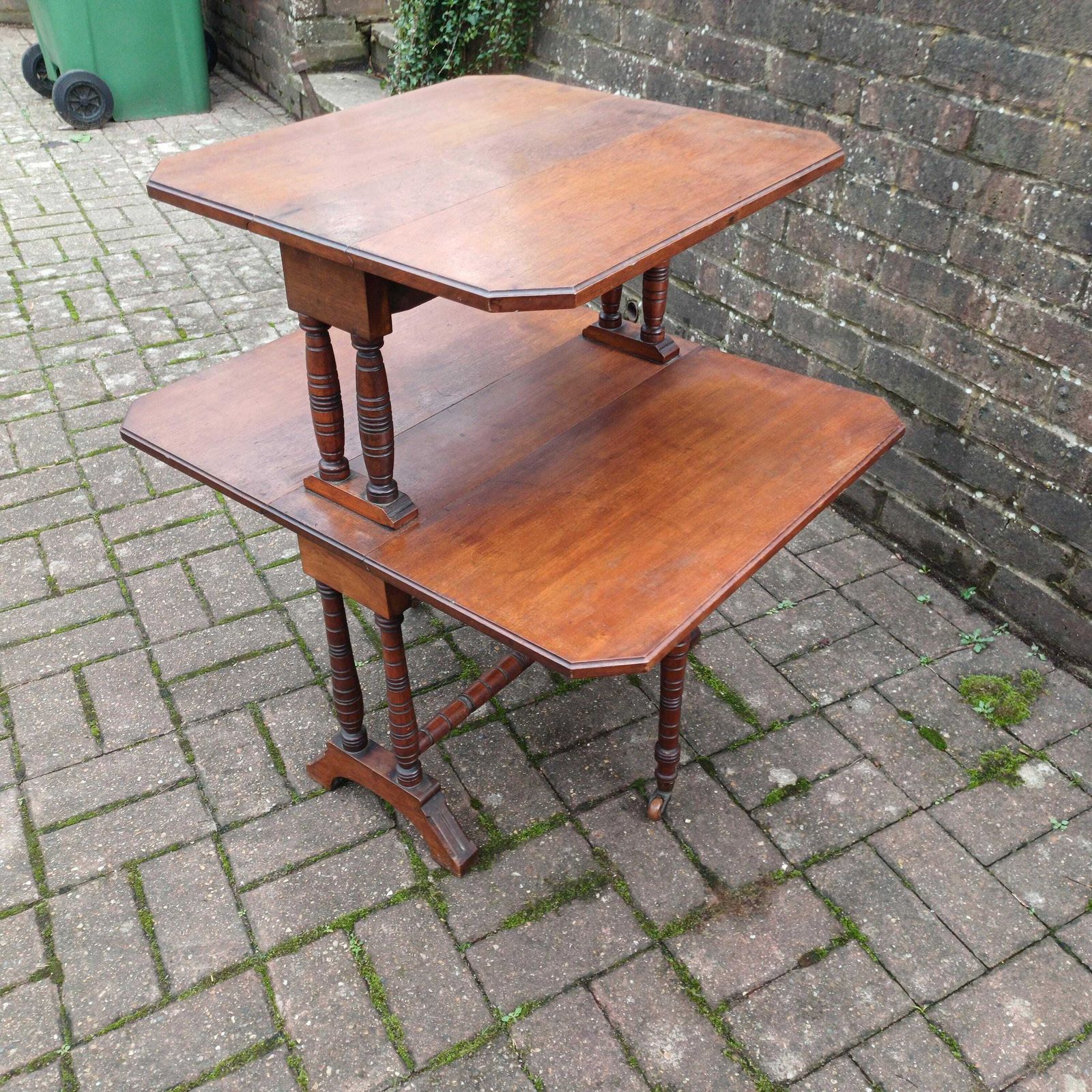 Vintage Mahogany Sutherland Two Tier Occasional Table Late Victorian Folding Table With Turned Columns And Castors
