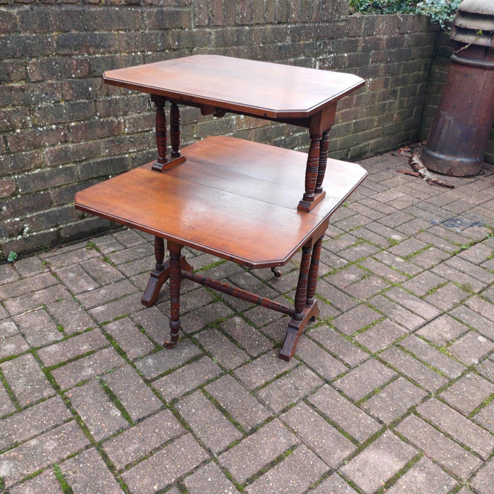 Vintage Mahogany Sutherland Two Tier Occasional Table Late Victorian Folding Table With Turned Columns And Castors photo Furniture