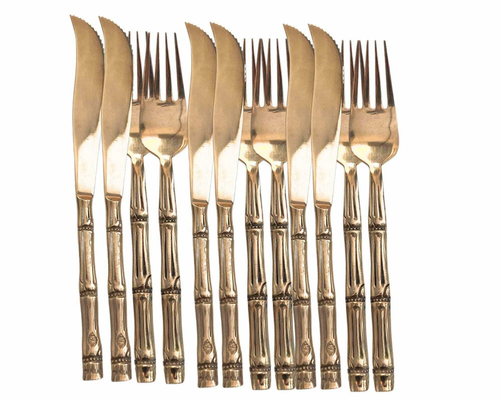 Messing Bestekset Bamboo | 12 Delig Voor 6 Personen | Opgepoetst