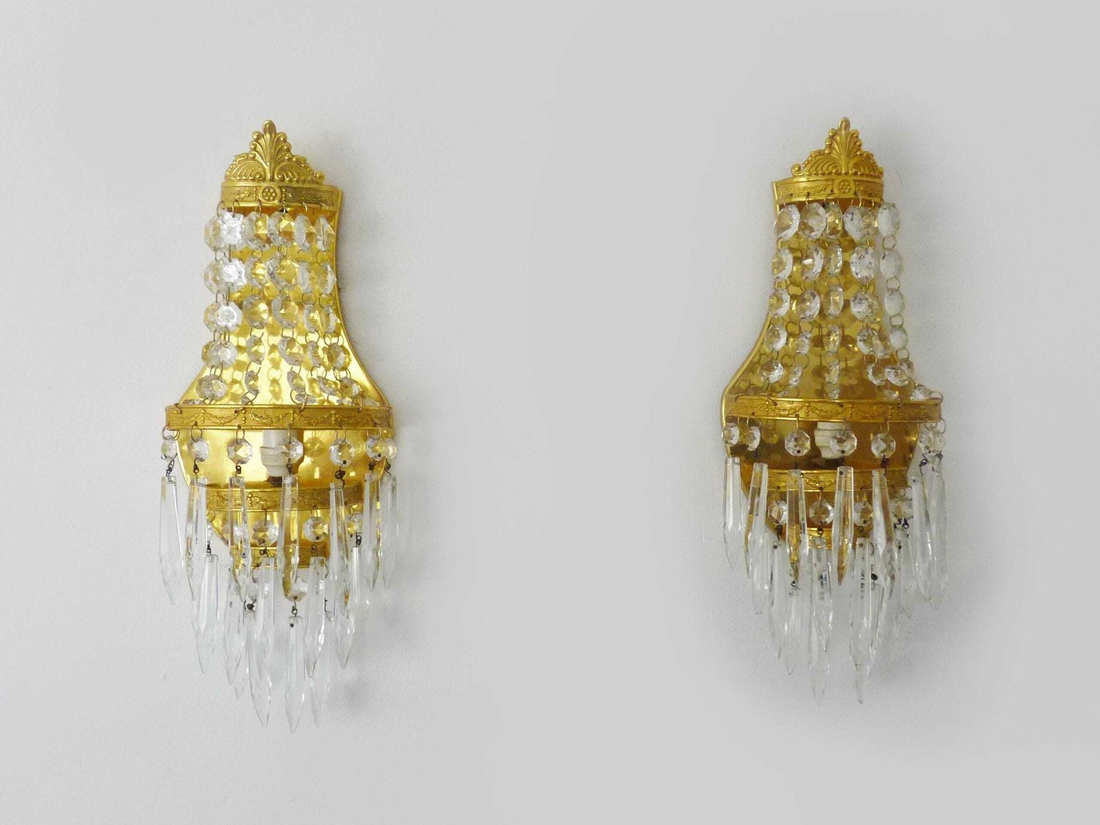 Pair Of Vintage 3 Tier Hot Air Balloon Wall Lights With Glass Tassels. 60s