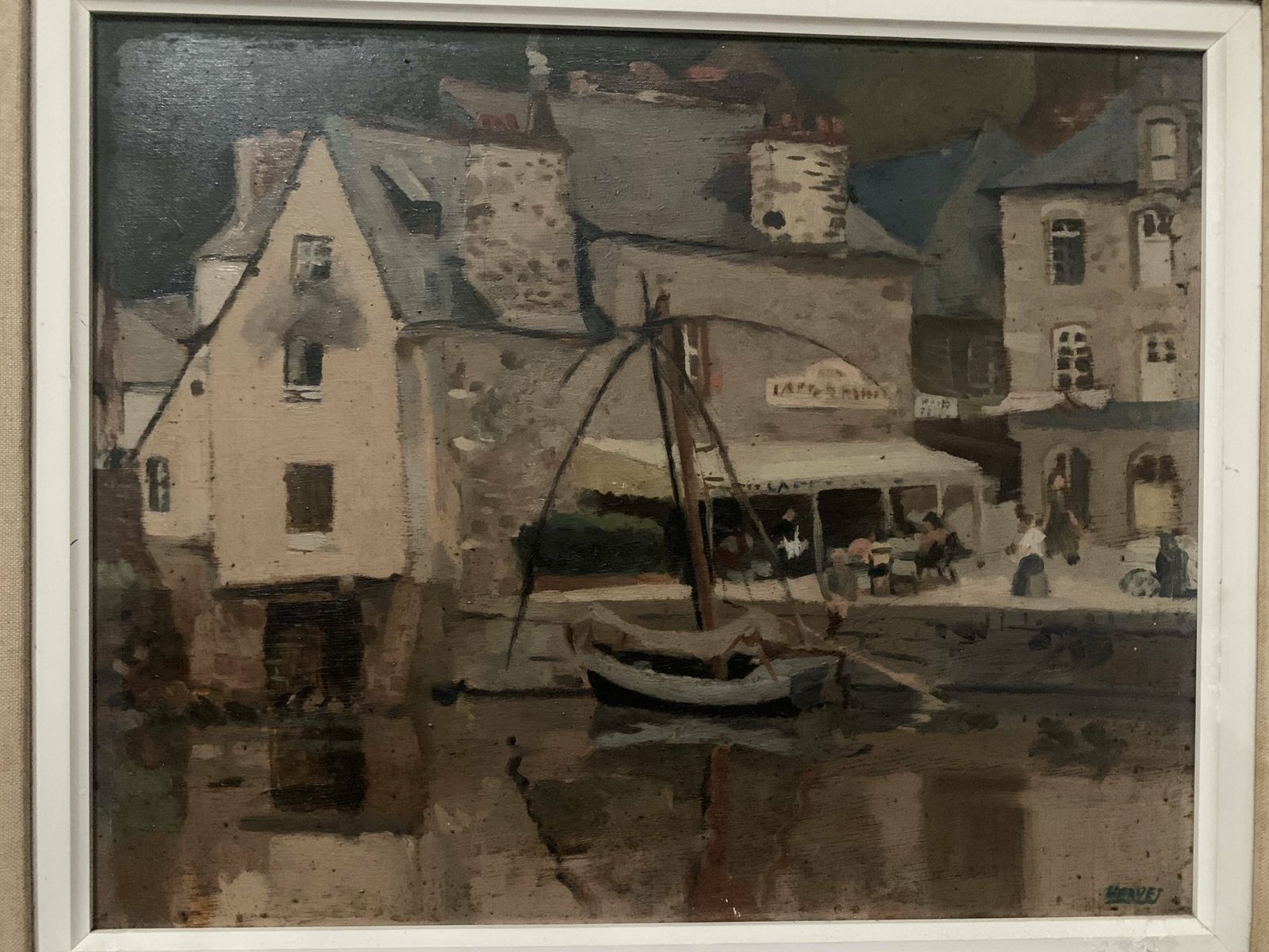 Framed Oil On Canvas "View Of The Port" 20th Century photo for sale