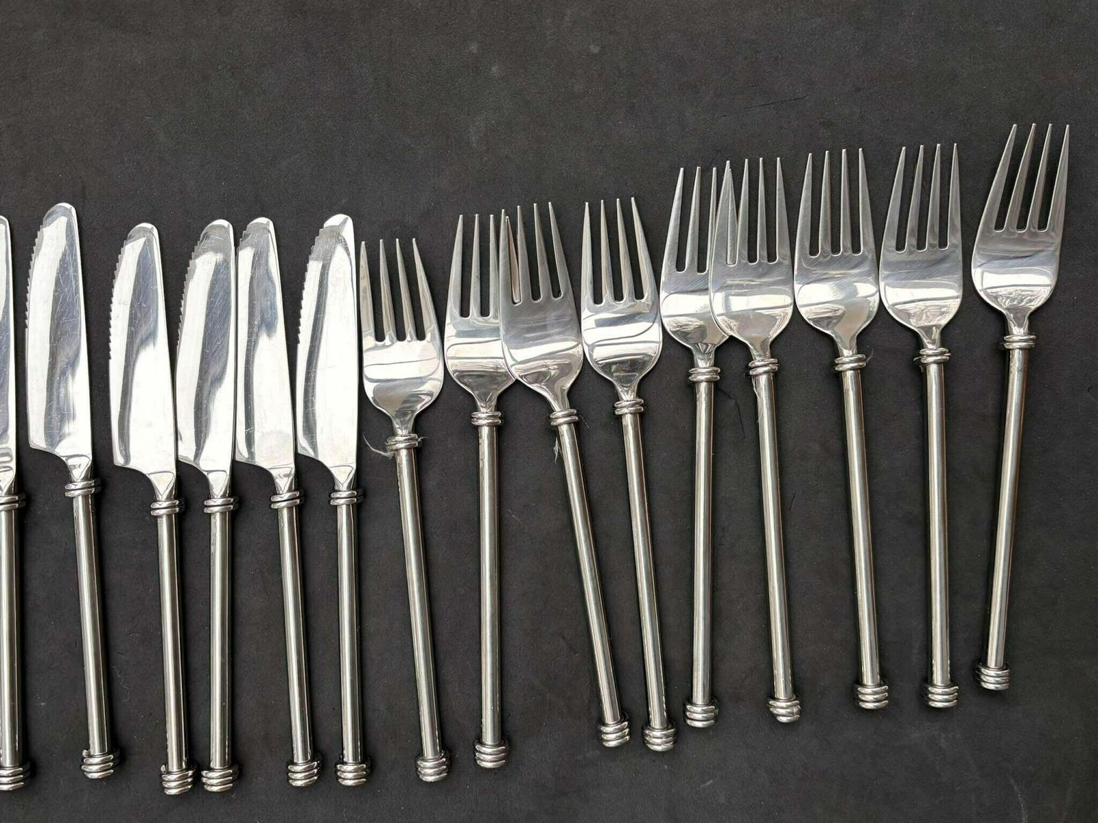 Set 27 Flatware Twist Cutlery Twisted Forged Brutalist Decor Medieval Viking Postmodern Flatware Handmade 9 Couple Gift Wedding photo for sale