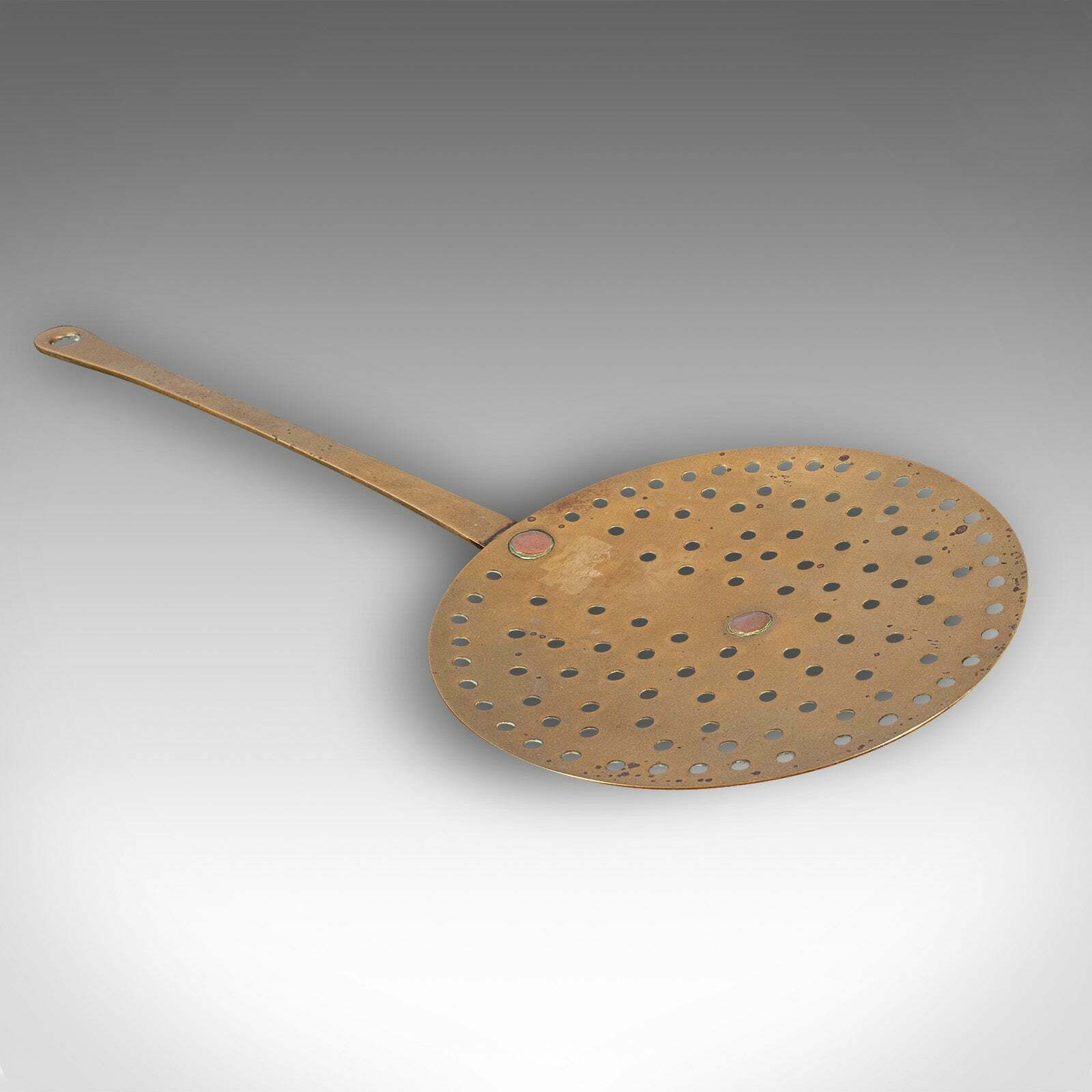 Antique Chestnut Warmer, English, Brass, Fireside Roasting Plate, Georgian, 1790 photo vinterior