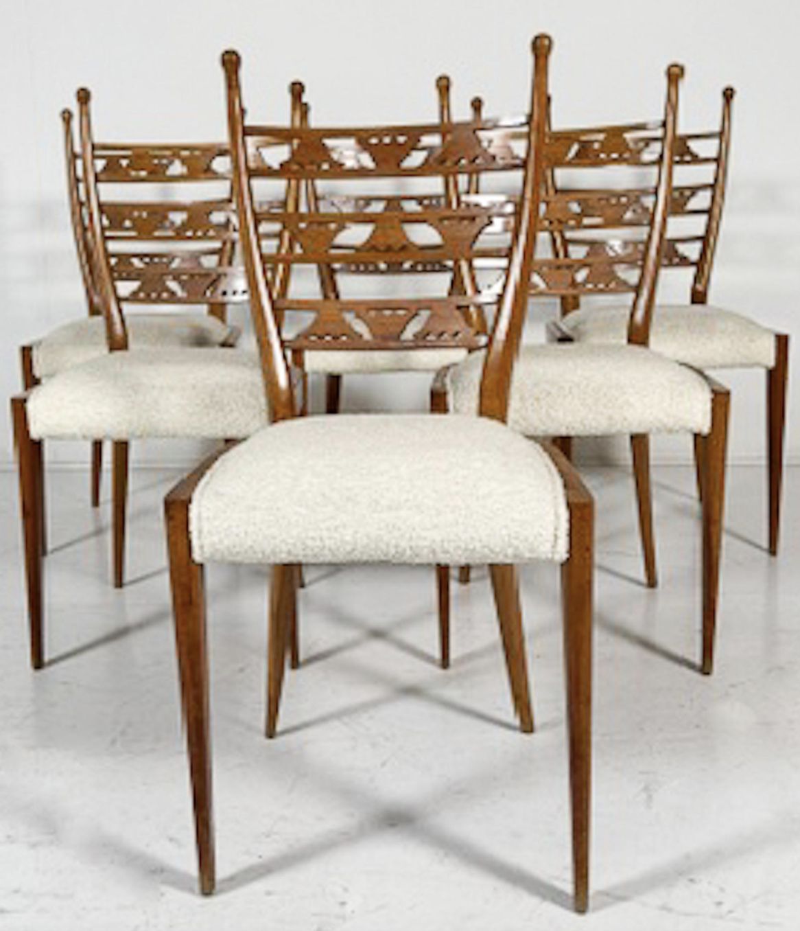 Set Of 6 Chairs, Cherry Wood And Boucle Fabric, Italy, 1940s – New Upholstery photo buy