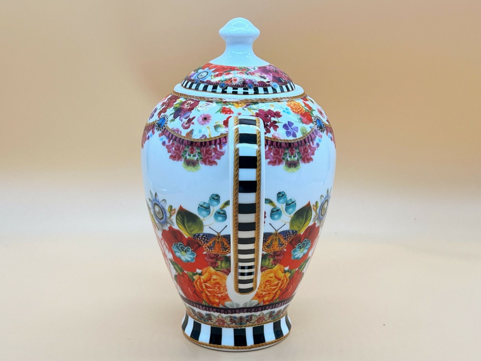 Large Lenox Porcelain Melli Mello Eliza Stripe Design 2 Pint Capacity Coffee Pot. photo 125.0