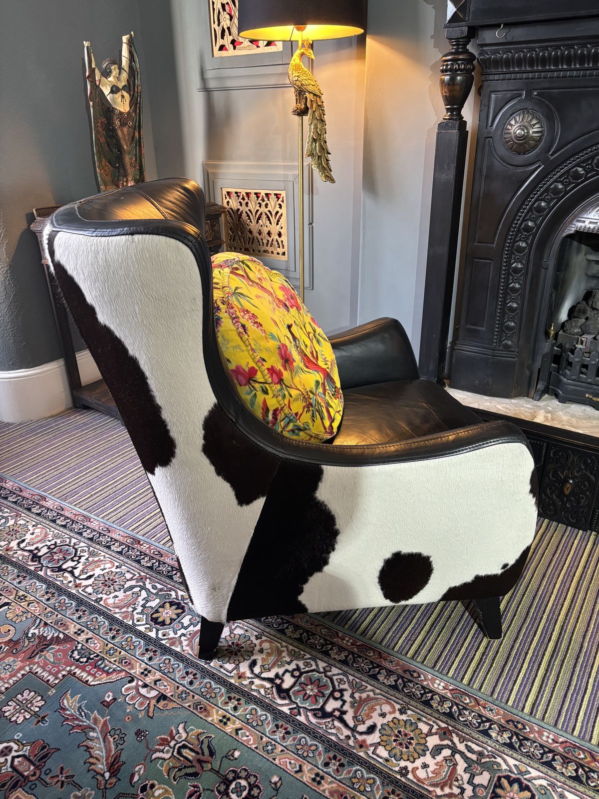 Vintage Cowhide And Black Leather Armchair photo for sale