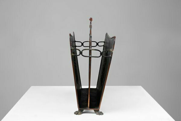 photo furniture Mid Century Magazine Rack In Hammered Copper, France, 1890s