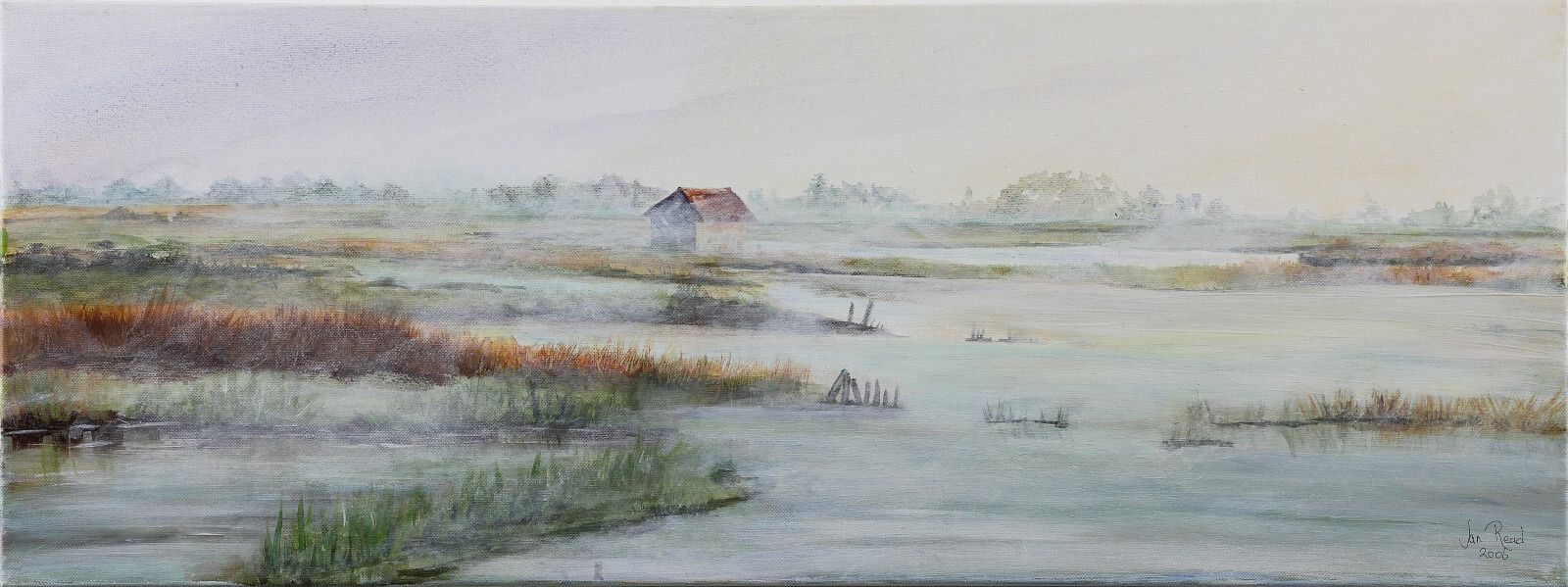 Acrylic On Canvas By Jan Read. Subject Is A Fenland View In Mist. photo for sale