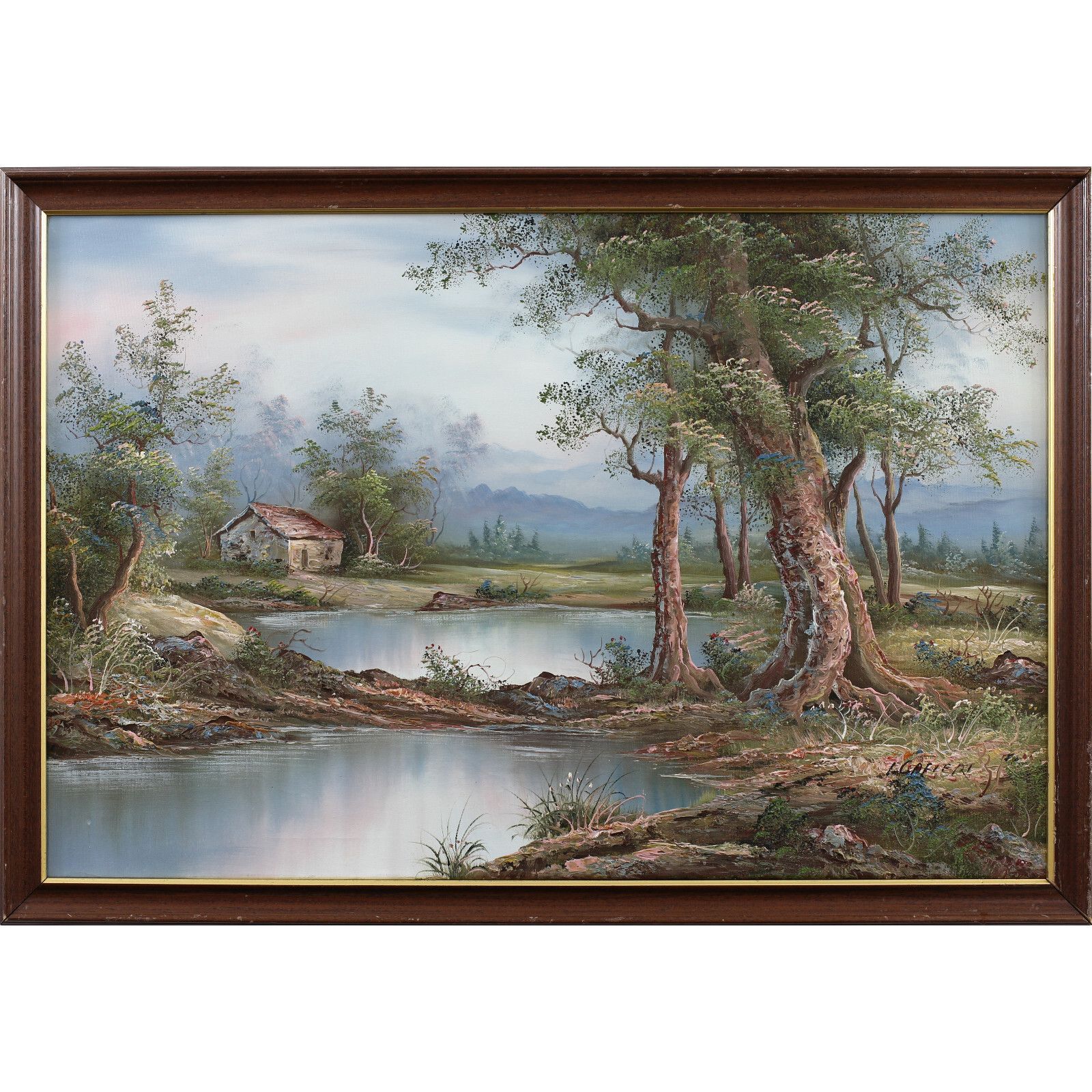 Acrylic On Canvas Signed I Cafieri. Landscape In The Manner Of Albert Bierstadt.