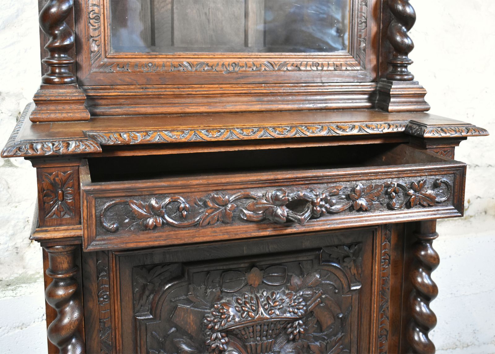 photo for sale French Oak Hunt Display Cabinet Louis XIII Style
