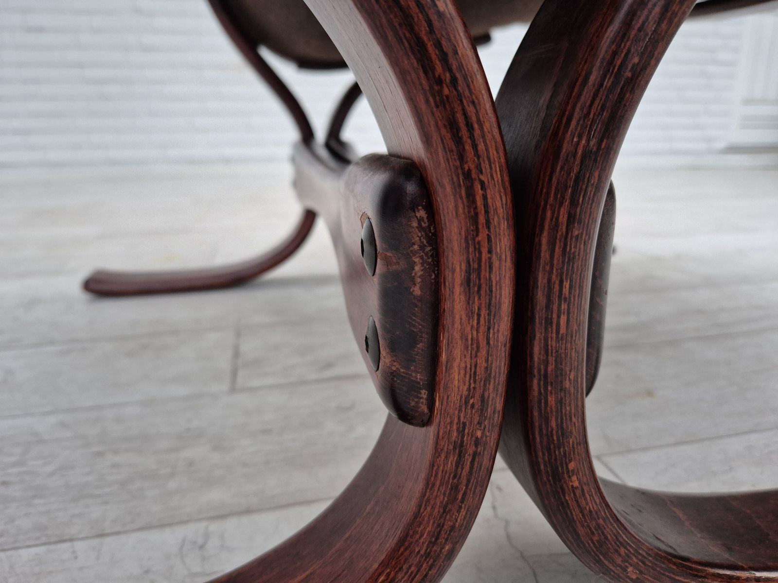 1970s, Scandinavian Armchair, Original Condition, Furniture Leather, Bent Wood, Canvas. photo 1100.0