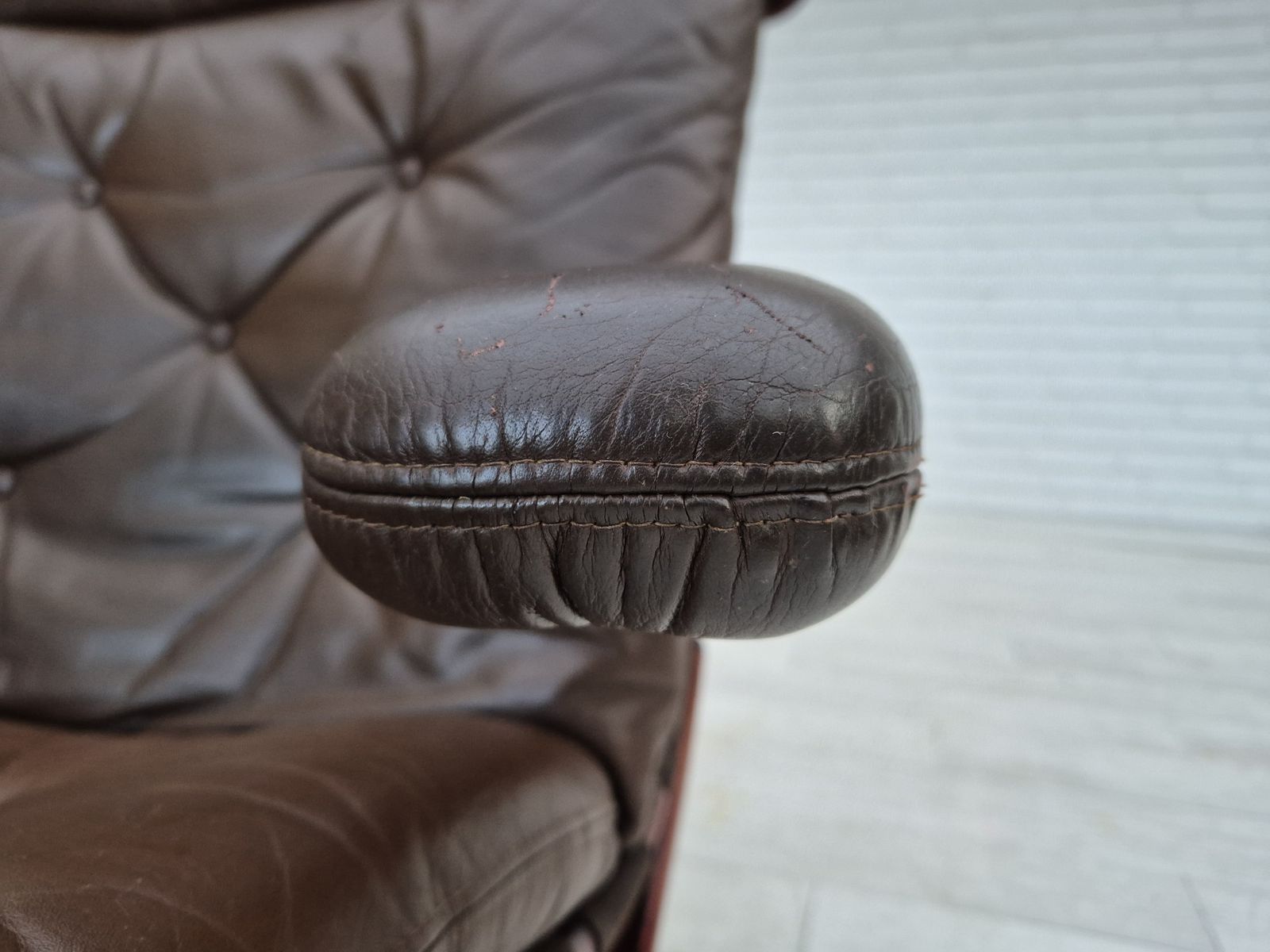 photo furniture 1970s, Scandinavian Armchair, Original Condition, Furniture Leather, Bent Wood, Canvas.
