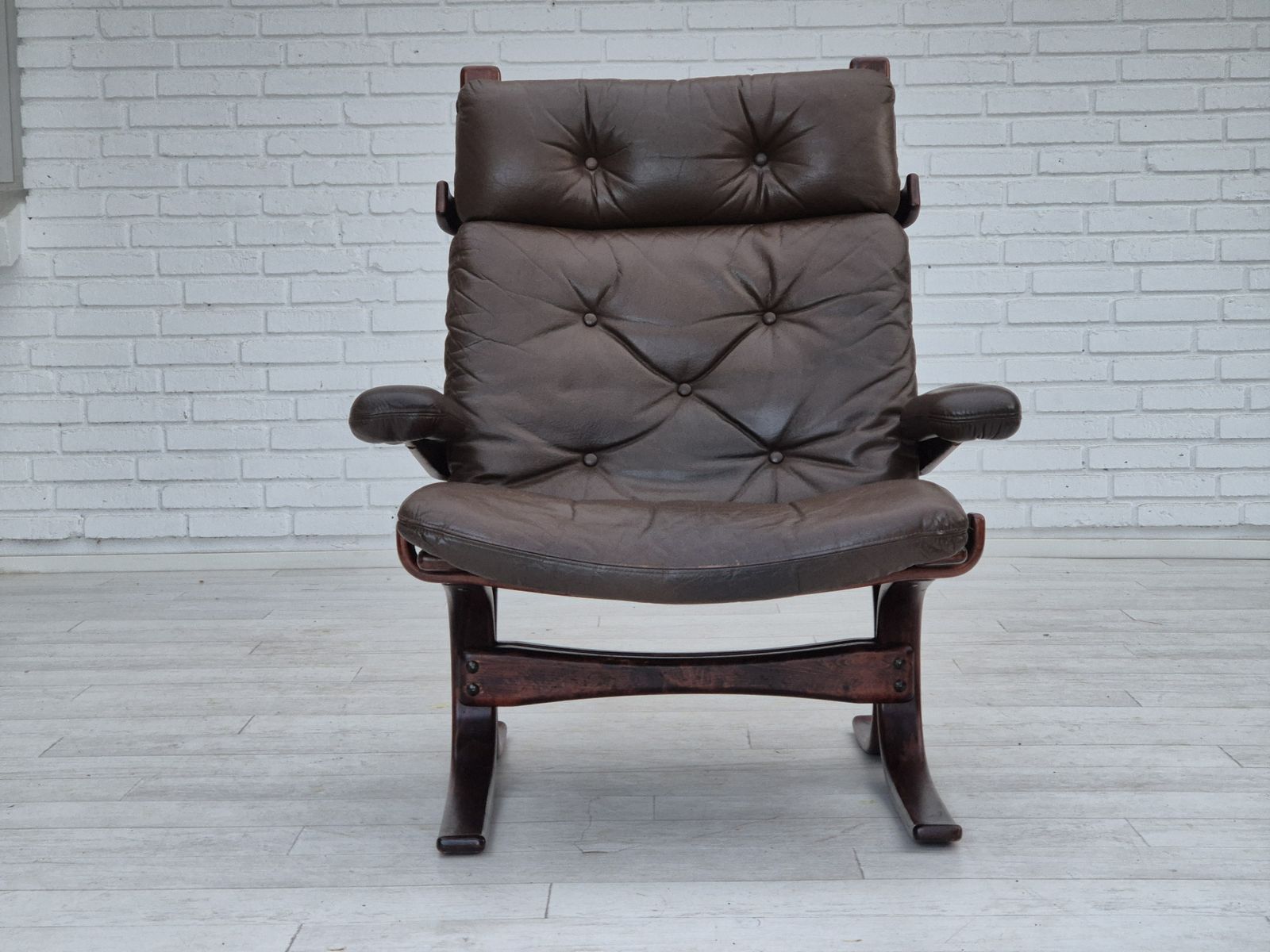 1100.0 1970s, Scandinavian Armchair, Original Condition, Furniture Leather, Bent Wood, Canvas. photo