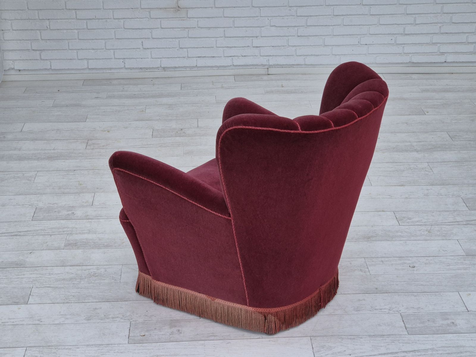 1960s, Danish Armchair, Original Condition, Cherry Red Furniture Velour. photo vintage