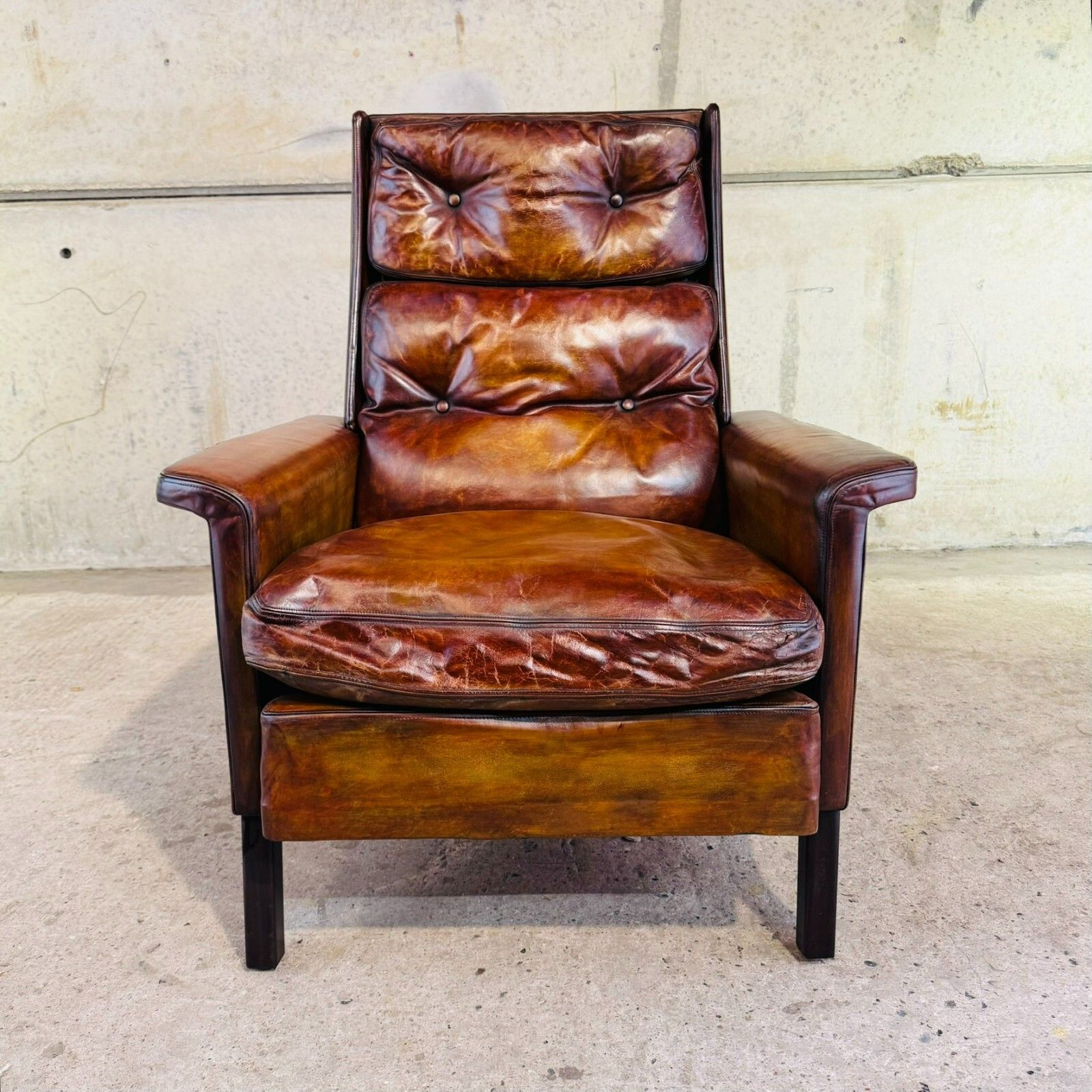 Vintage 70s Danish High Back Tan Leather Chair – Timeless Comfort & Style #A446 photo for sale
