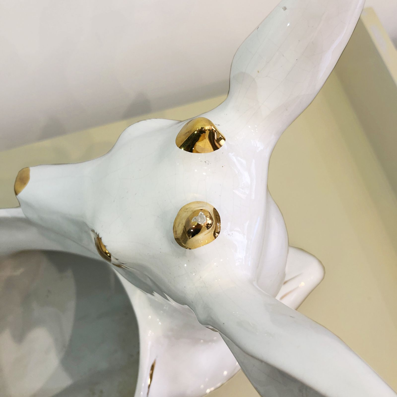 650.0 1980s Ceramic Planter Flower Pot Antica Athena Deer Faun White 24k Gold Italian Plant photo