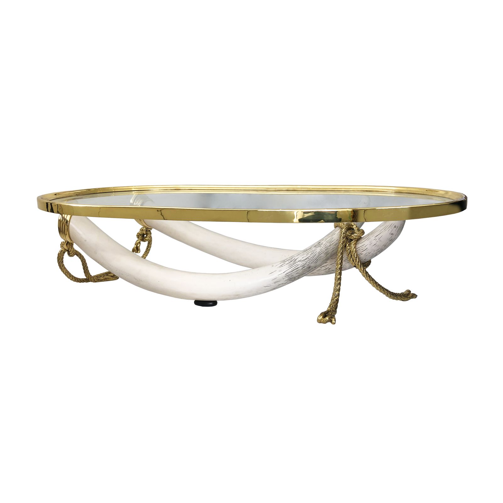 Xl Valenti Faux Tusk Coffee Table Spanish 1970s Hollywood Regency Midcentury Glass Brass Gold