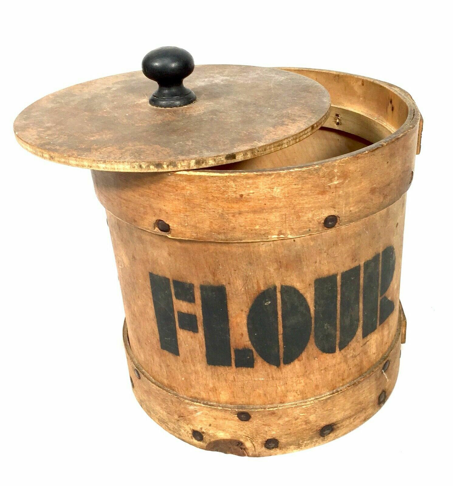 Home Decor Antique Kitchenalia   Vintage Bentwood Tabletop Flour Drum Box / Country Kitchen photo