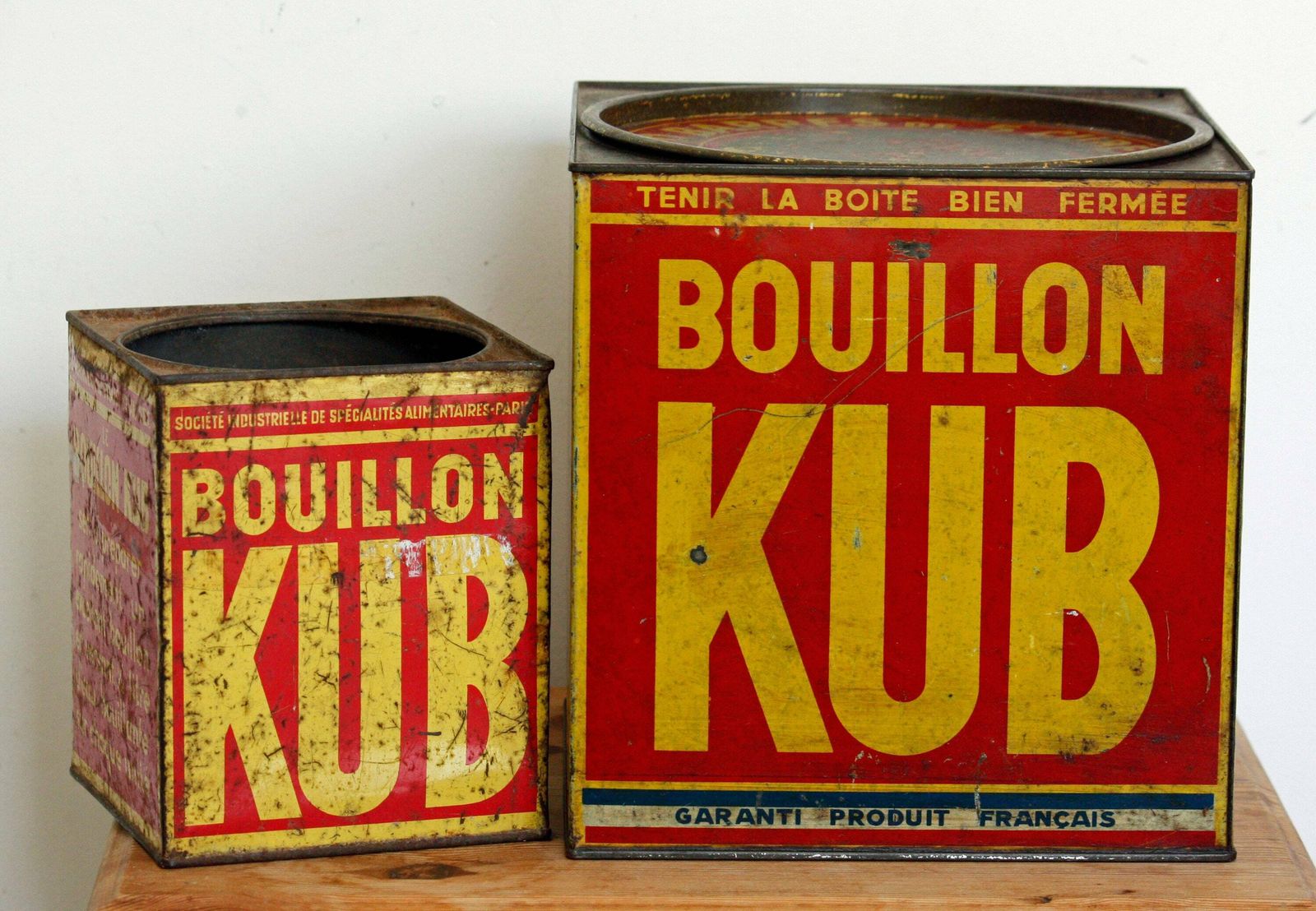 photo for sale Kub Bouillon Tin   Vintage Large 23cm Metal Retro French Country Kitchen Utensil Holder Flower Planter Off The Wall Clocks