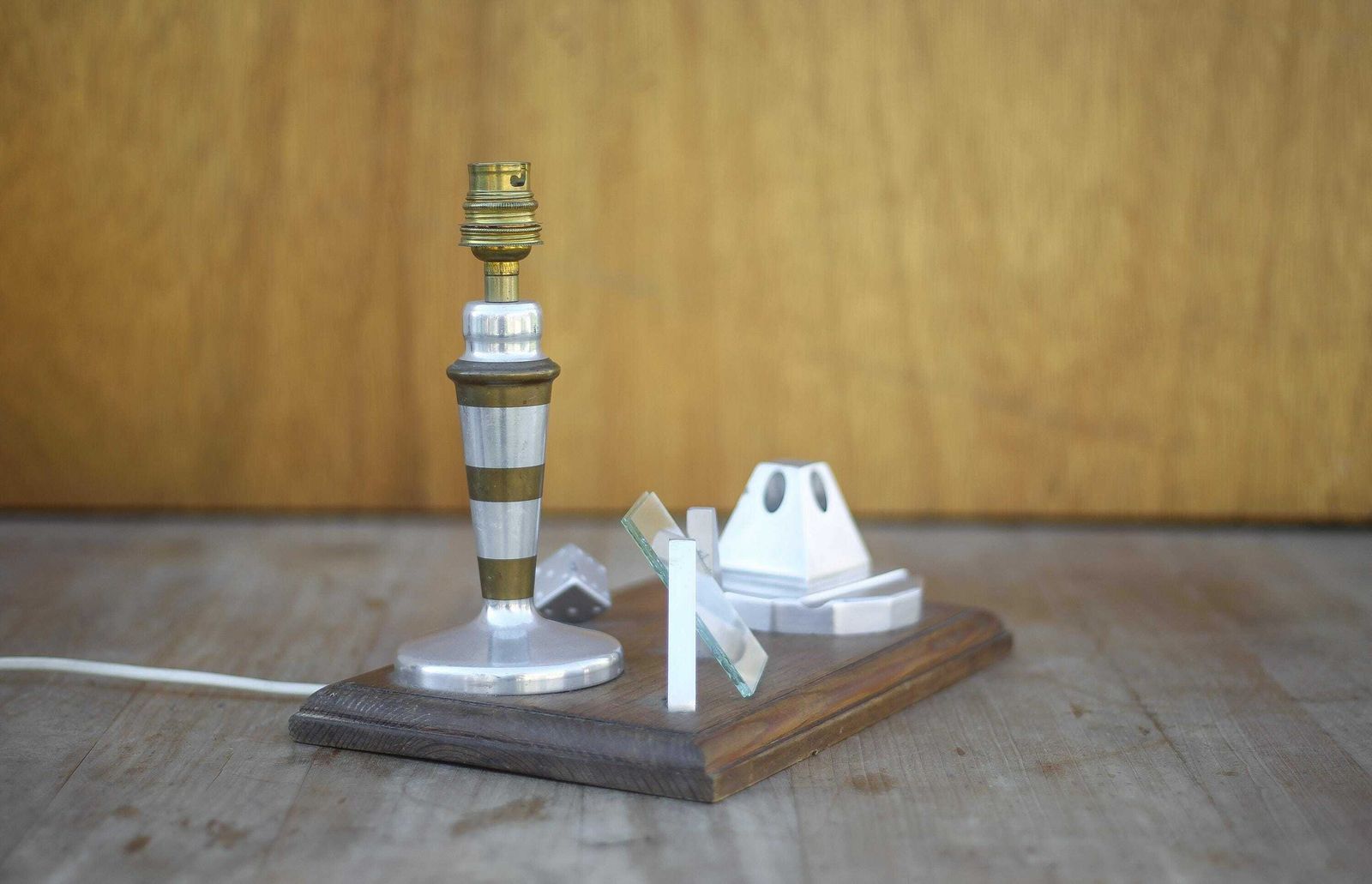 Desk Lamp With Photo Holder And Pen Holder, Aluminum And Brass Lamp, Vintage Lamp photo vinterior