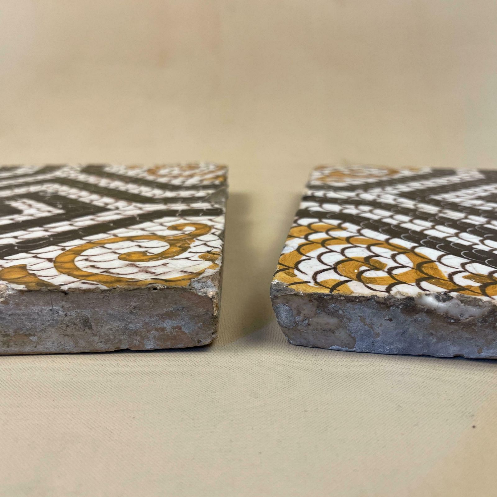 Two Moroccan Vintage Tile Ceramic Square Old Patterned 20x20cm Placemat Patterned Decorative Black Coaster Plant Stand Geometric Traditional photo Home Fixtures