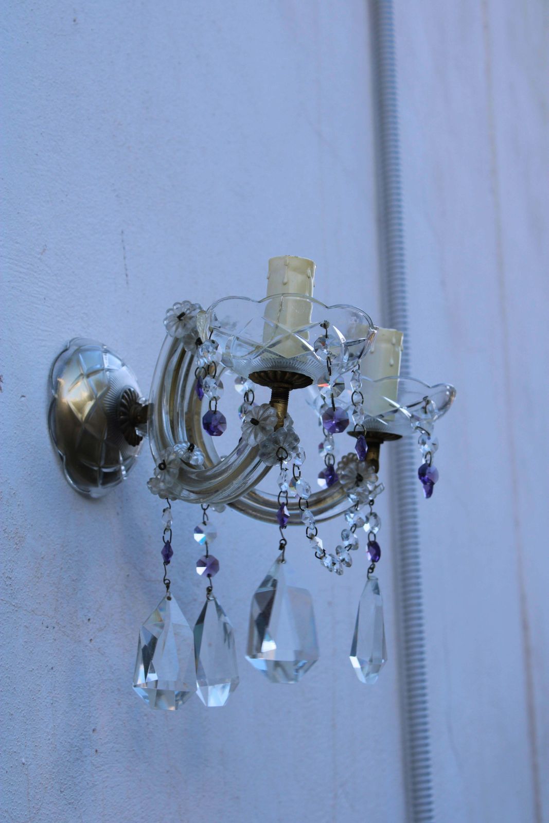 Pair Of Maria Theresa Mid Century Crystal Wall Lamps photo for sale