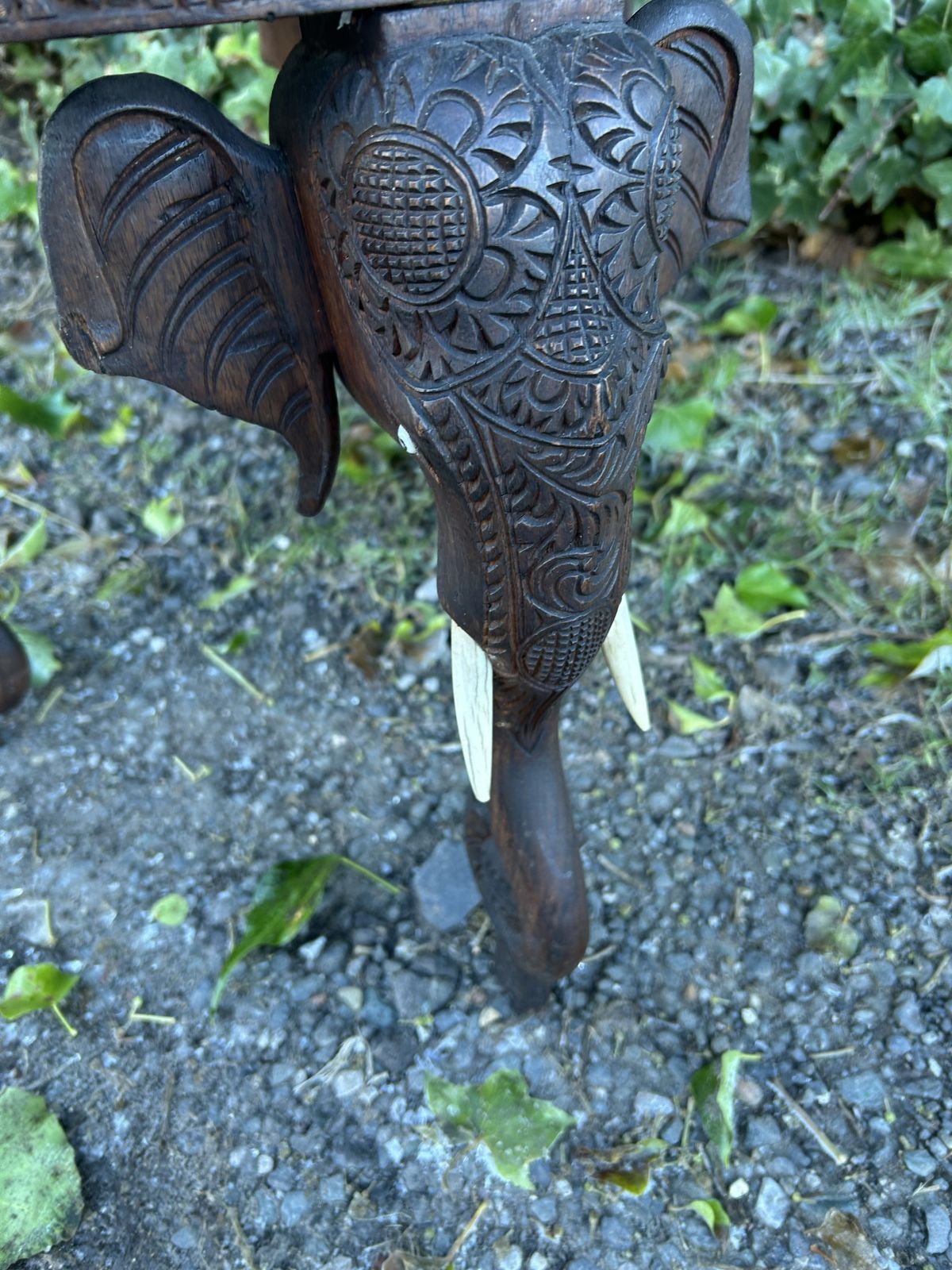 3 Leg Anglo Indian, Hand Carved Elephant Head  And Indian God Design Side Table. photo 395.0