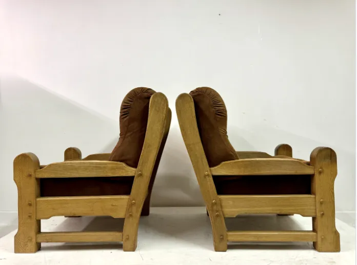 Pair Of Chunky 1960s Brutalist Armchairs In Oak photo vinterior