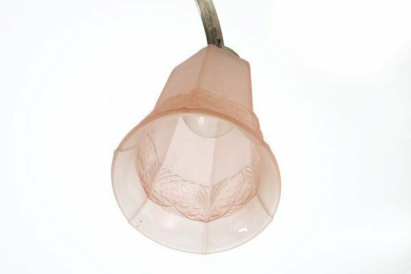 Art Deco Chandelier With Etched Pink Glass Shades, 1930s photo vintage