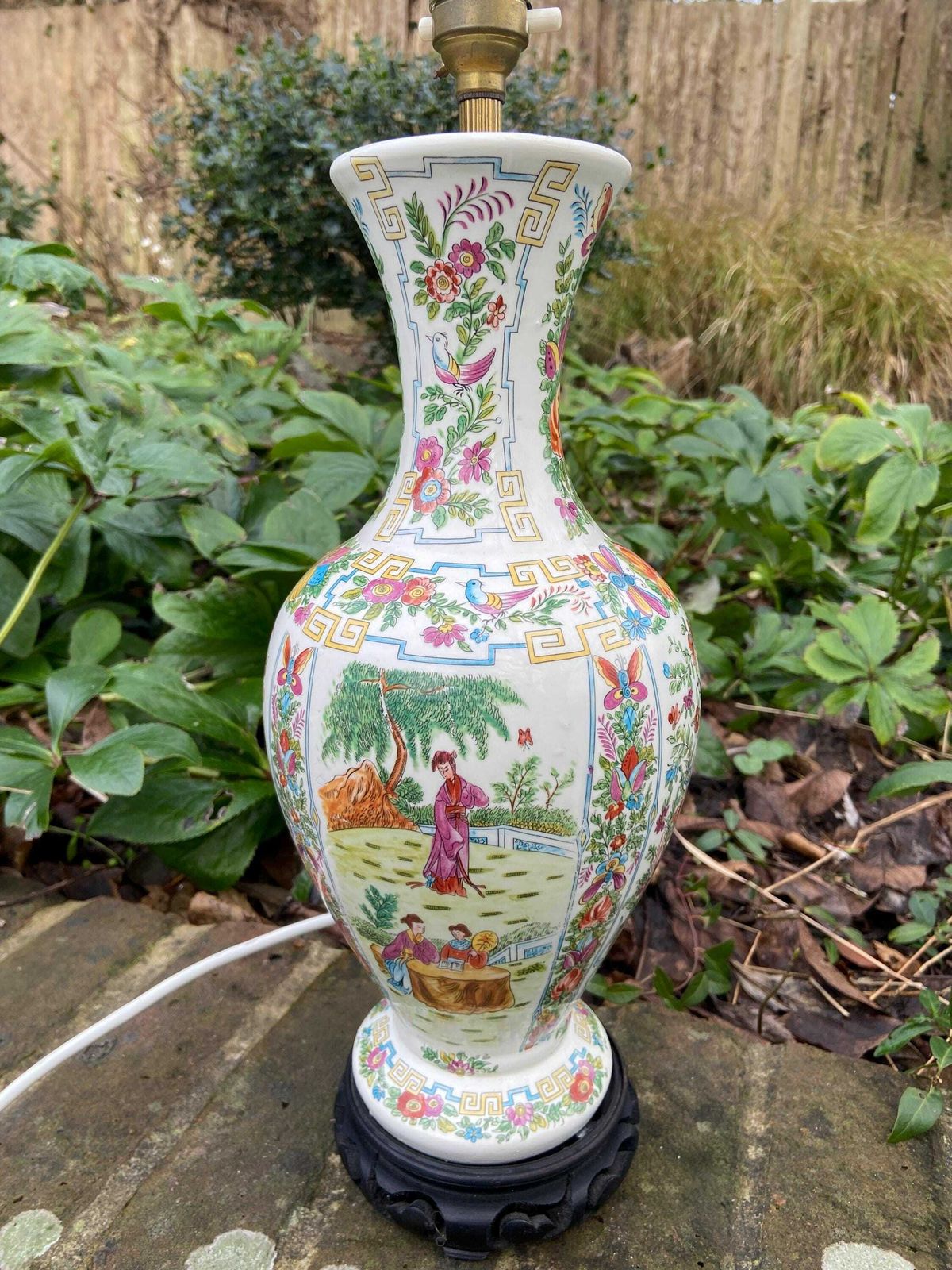 Large Authentic Vintage Oriental Vase Style Table Lamp Patterned   Working Condition 43cm Tall photo Lighting