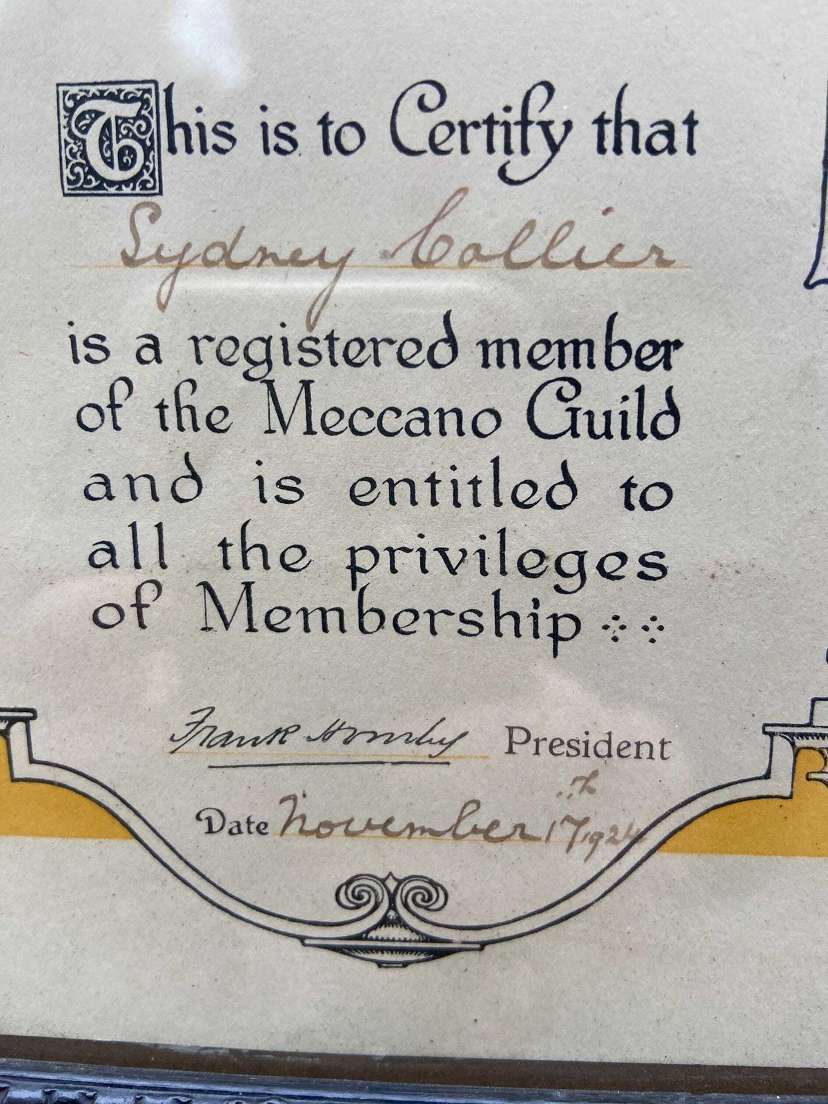photo furniture 1920s Meccano Guild Certificate In A Gorgeous Vintage Wooden Glazed Frame (34.5 X 28.5cm)