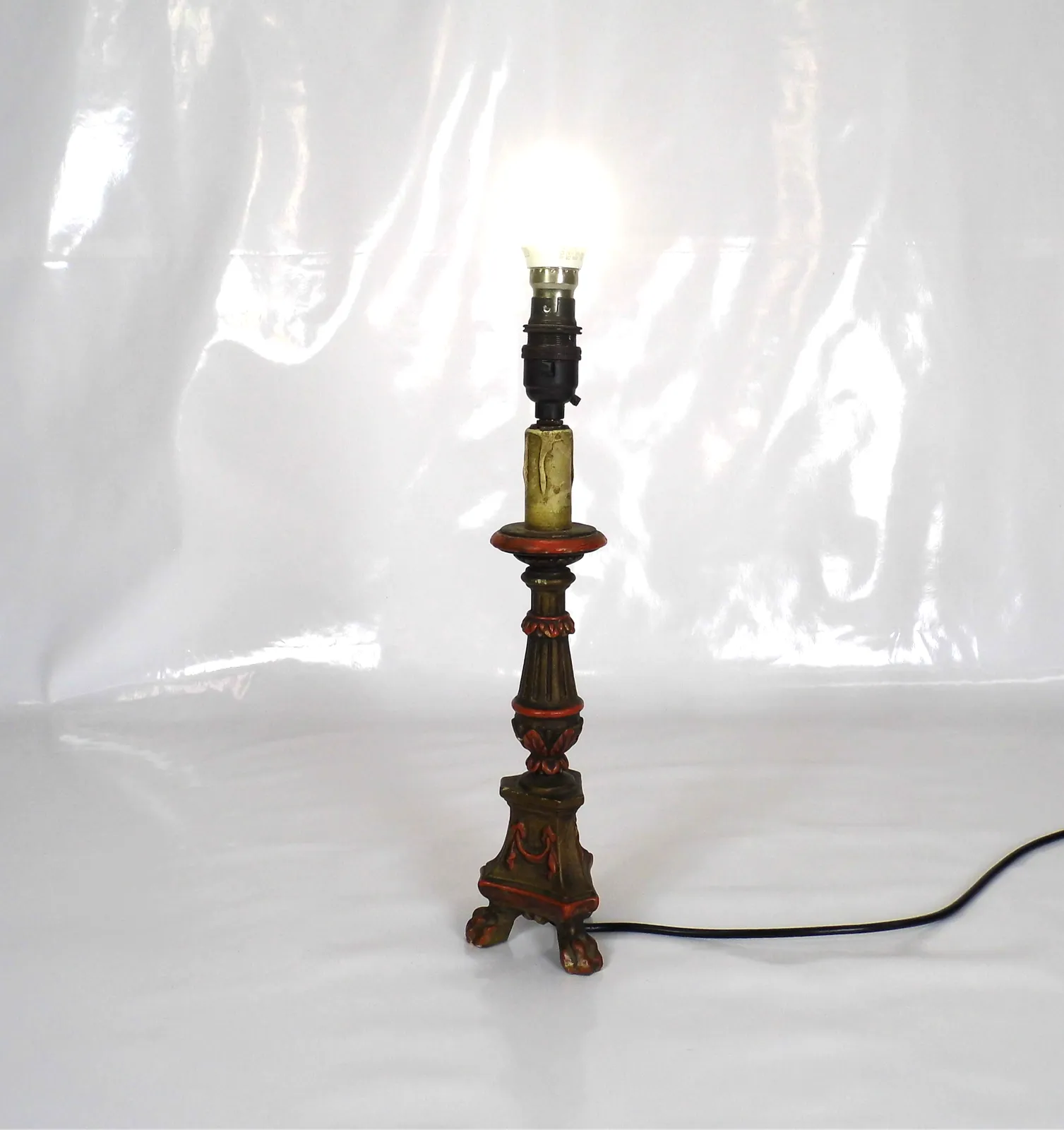 Antique Ecclesiastical Painted Gilt Alterstick Lamp Italian Baroque Style photo for sale