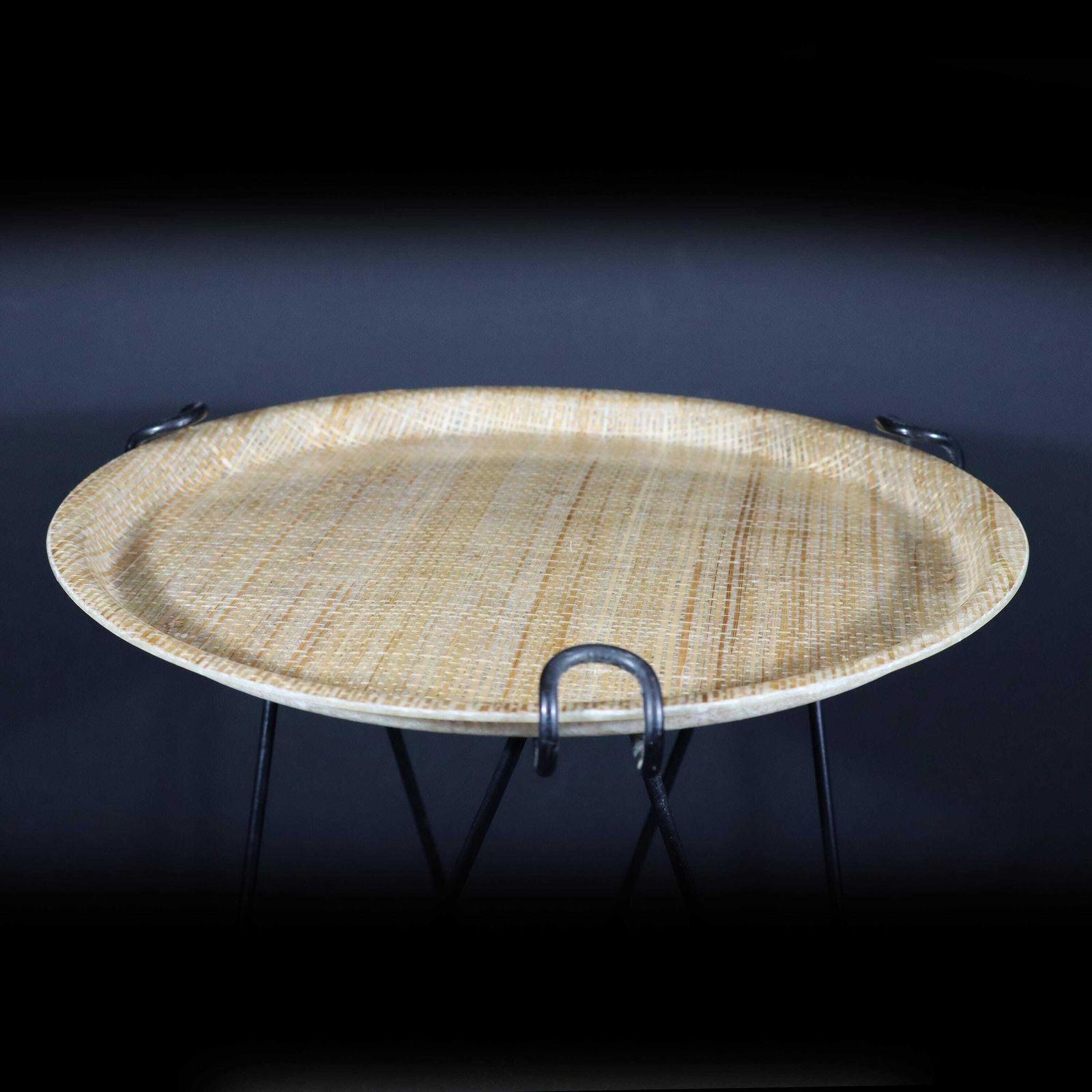 Mid Century Modern Tripod Tray Table, Folding Side Table With Fiberglass Tray photo buy