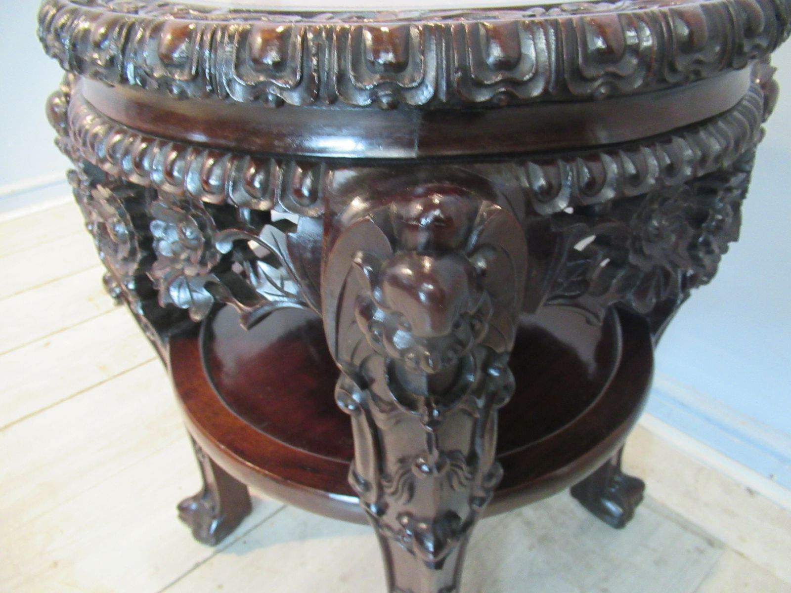 Fine Oriental  Hard Wood  Carved Stand With A Marble  Top photo Furniture