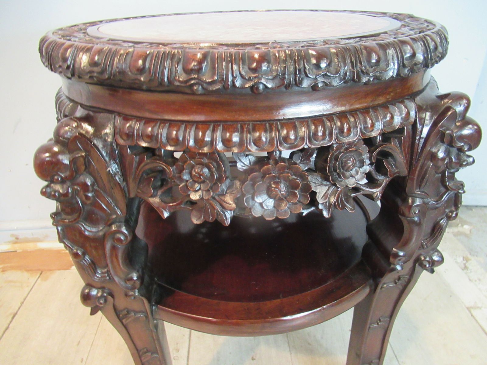 photo furniture Fine Oriental  Hard Wood  Carved Stand With A Marble  Top